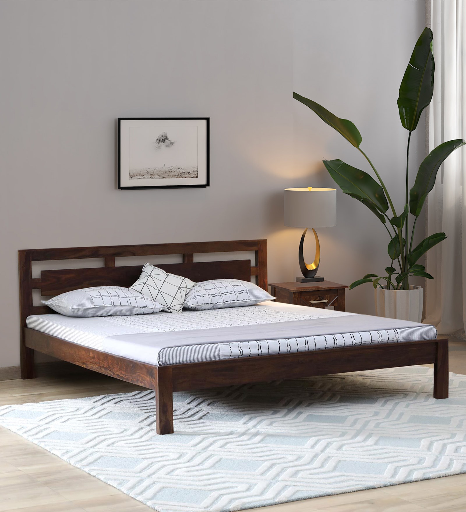 Buy Berlin Sheesham Wood Queen Size Bed In Scratch Resistant Provincial ...