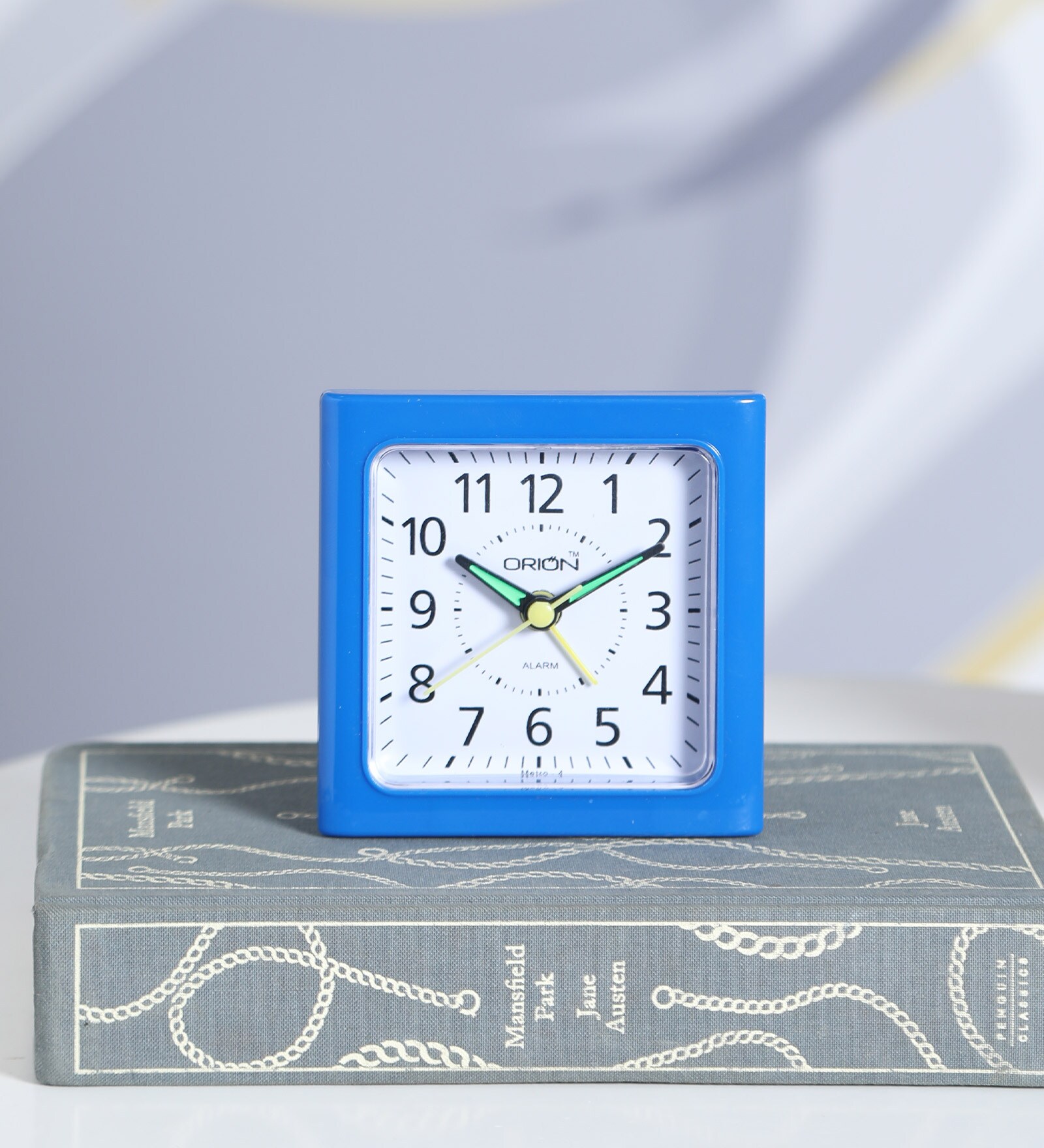 Blaise White & Blue Plastic Square Shaped Table Alarm Clock