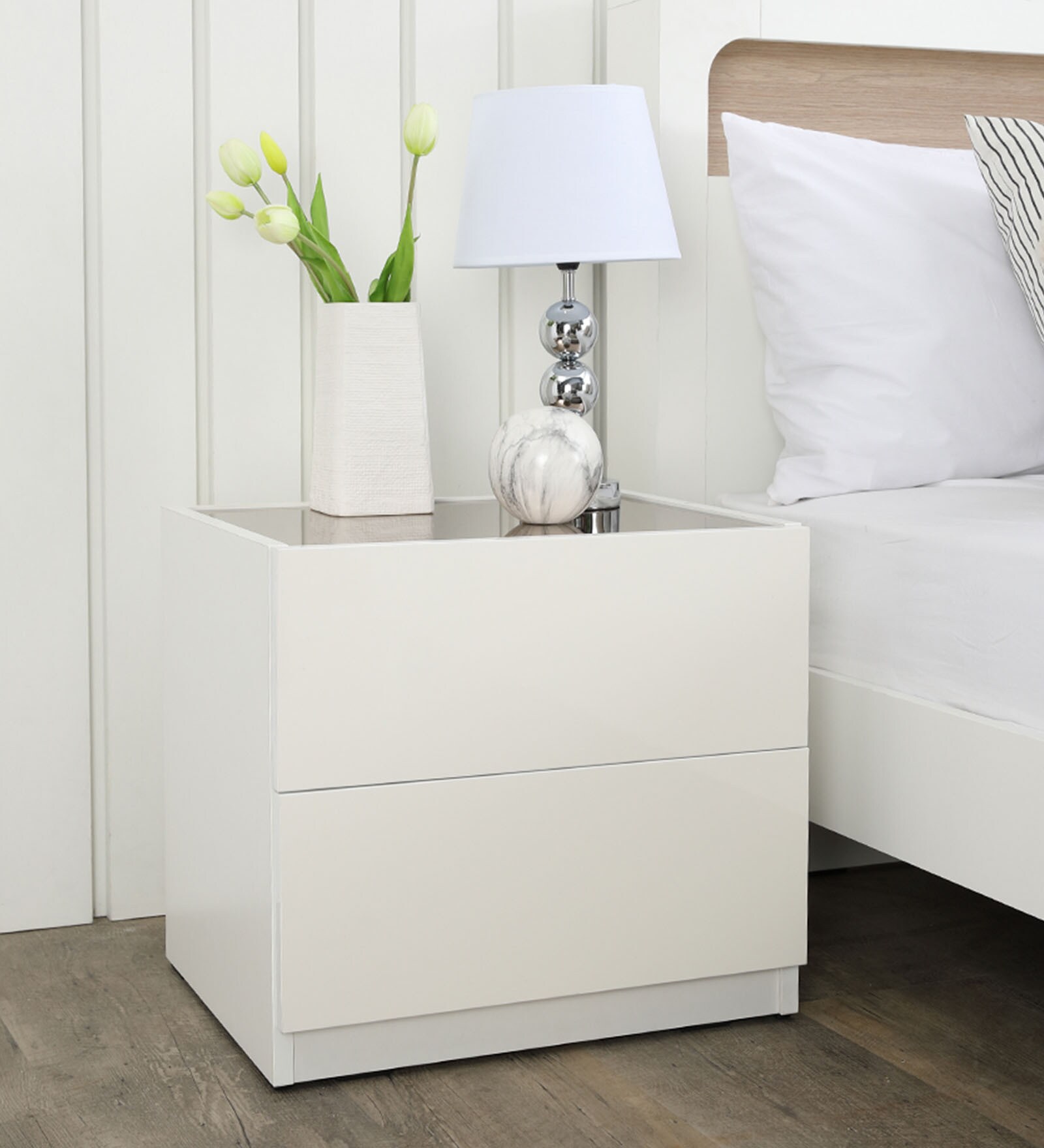 Blanc Bedside Table In White Colour