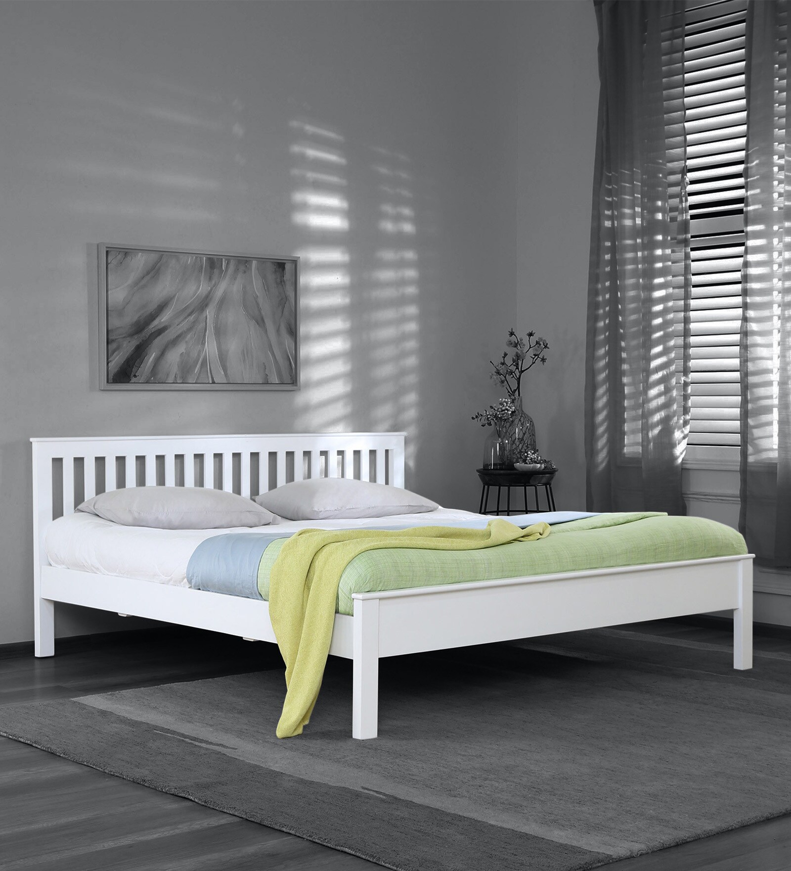 Blanche Solid Wood Queen Size Bed In White Finish