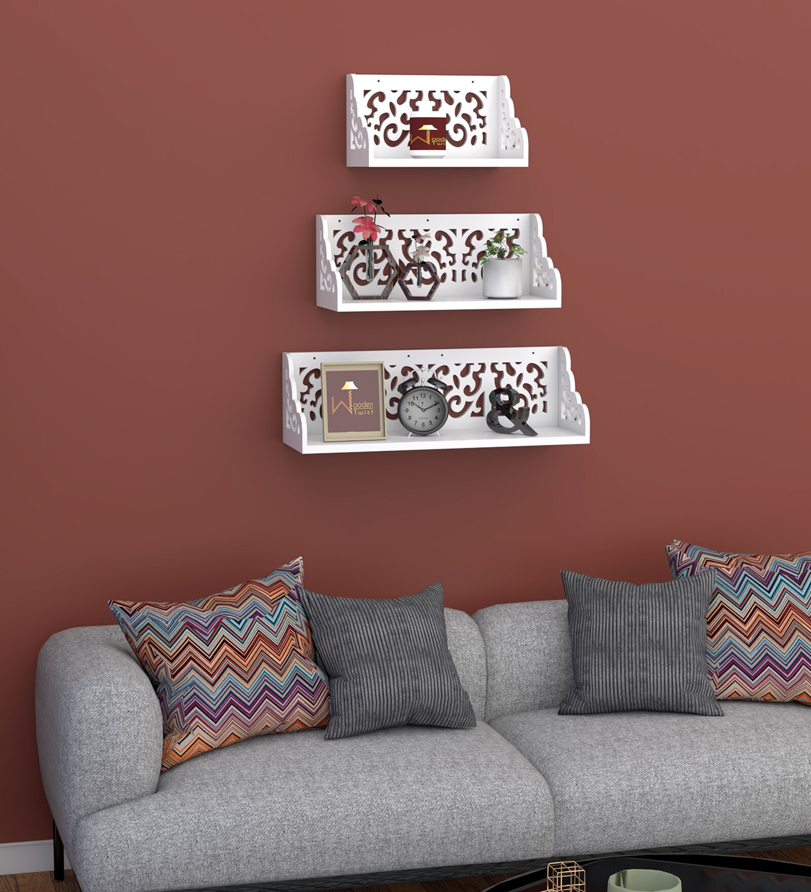 Buy BLANCO Wooden Decorative Floating Wall Shelf Set of 3 By Wooden