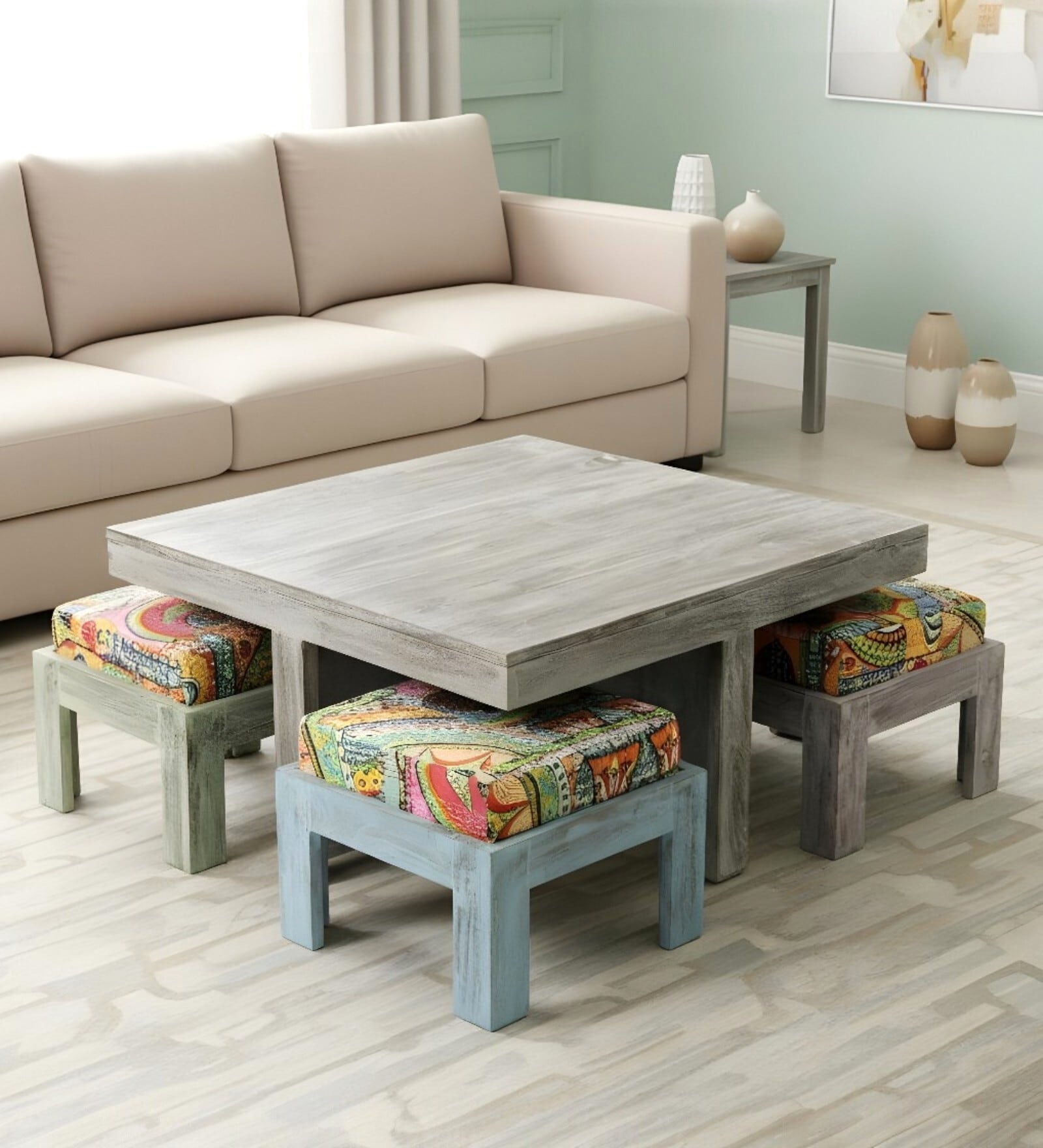 Blane Coffee Table Set In Antique Grey Finish