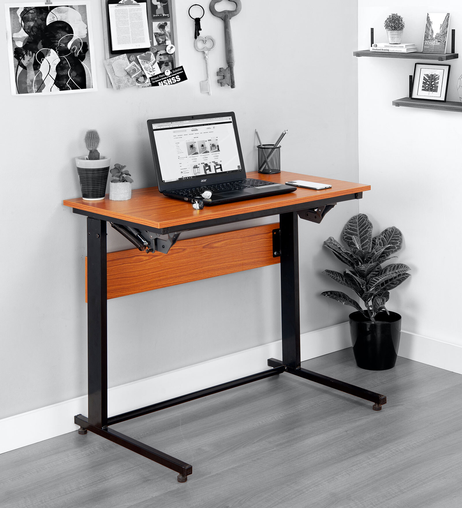 Blaze Metal Foldable Study Table in Brown Finish