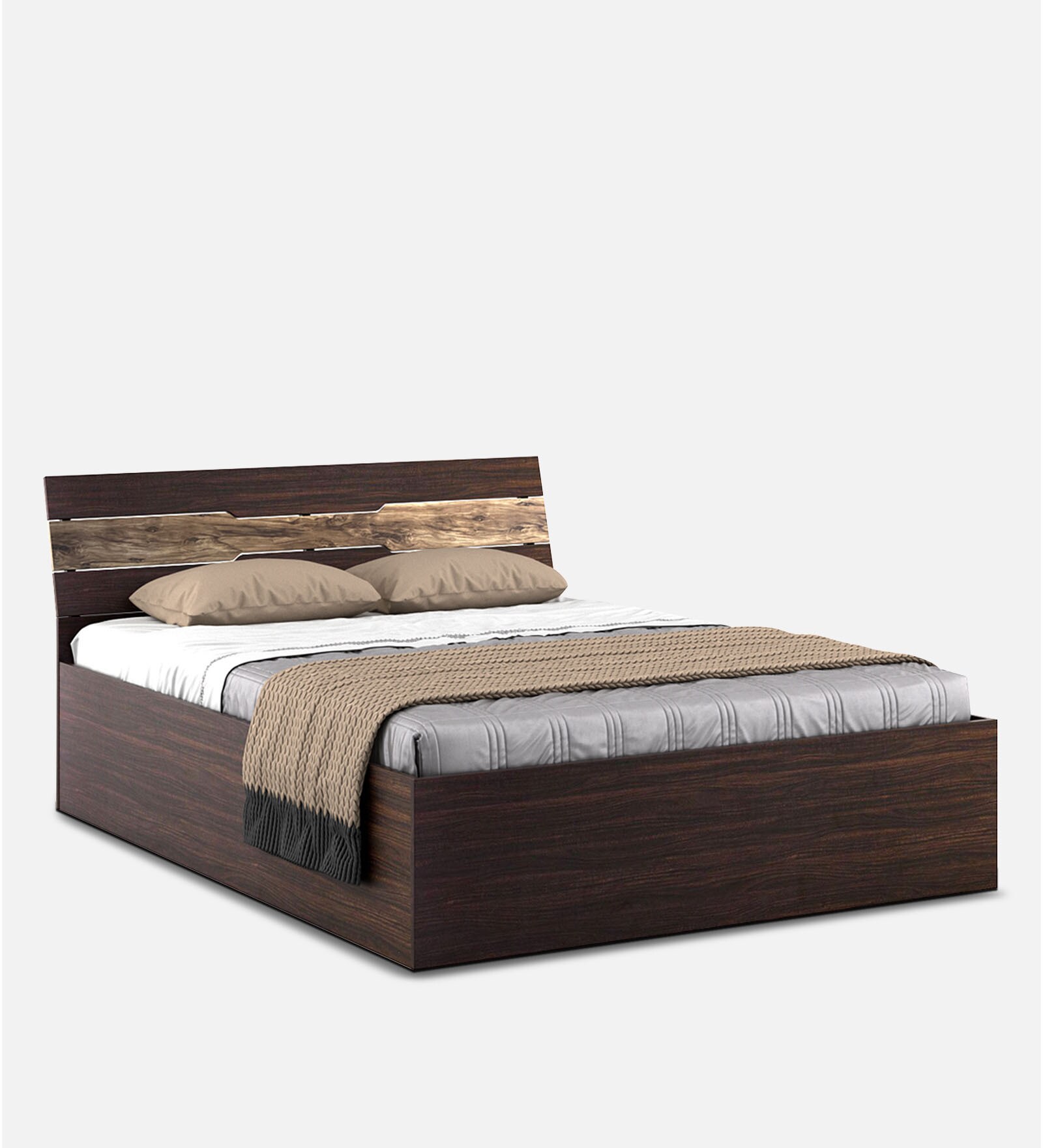 Blaze Queen Size Bed With Box Storage In Choco Walnut Finish