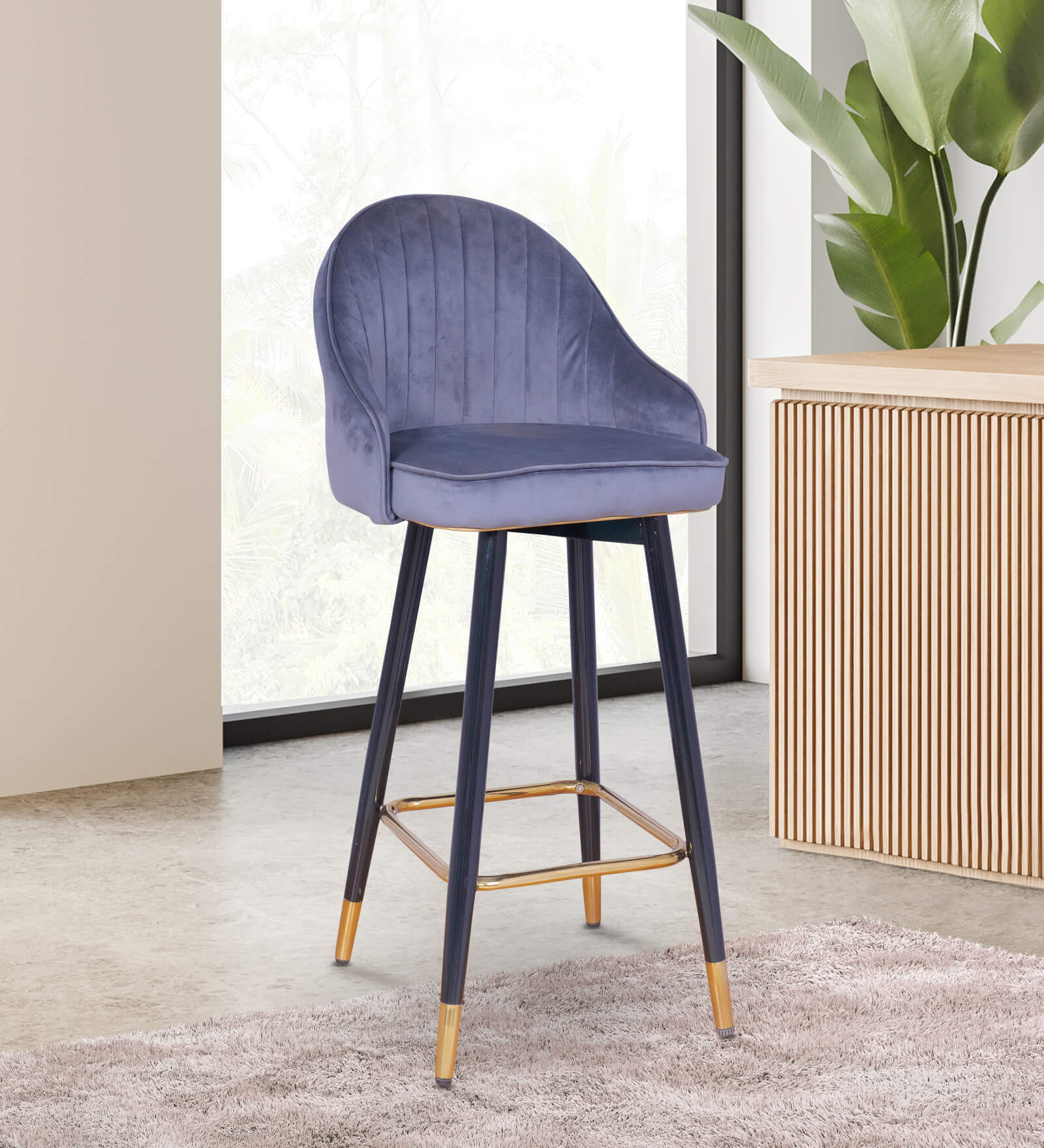 Blaze Velvet Bar Chair in Grey Colour Blaze Velvet Bar Chair in Grey Colour