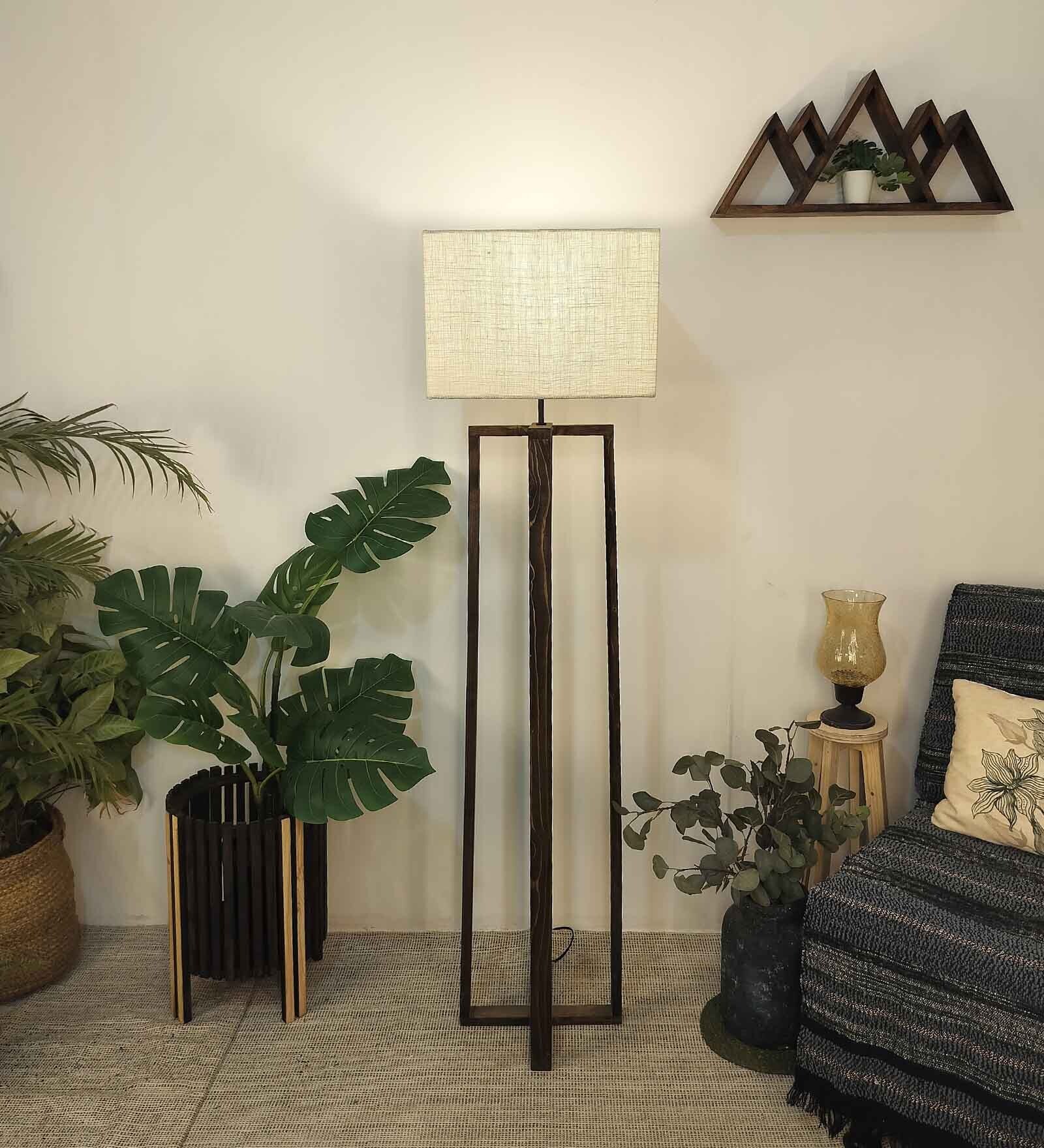 Blender Wooden Floor Lamp with Jute Shade & Brown Base 