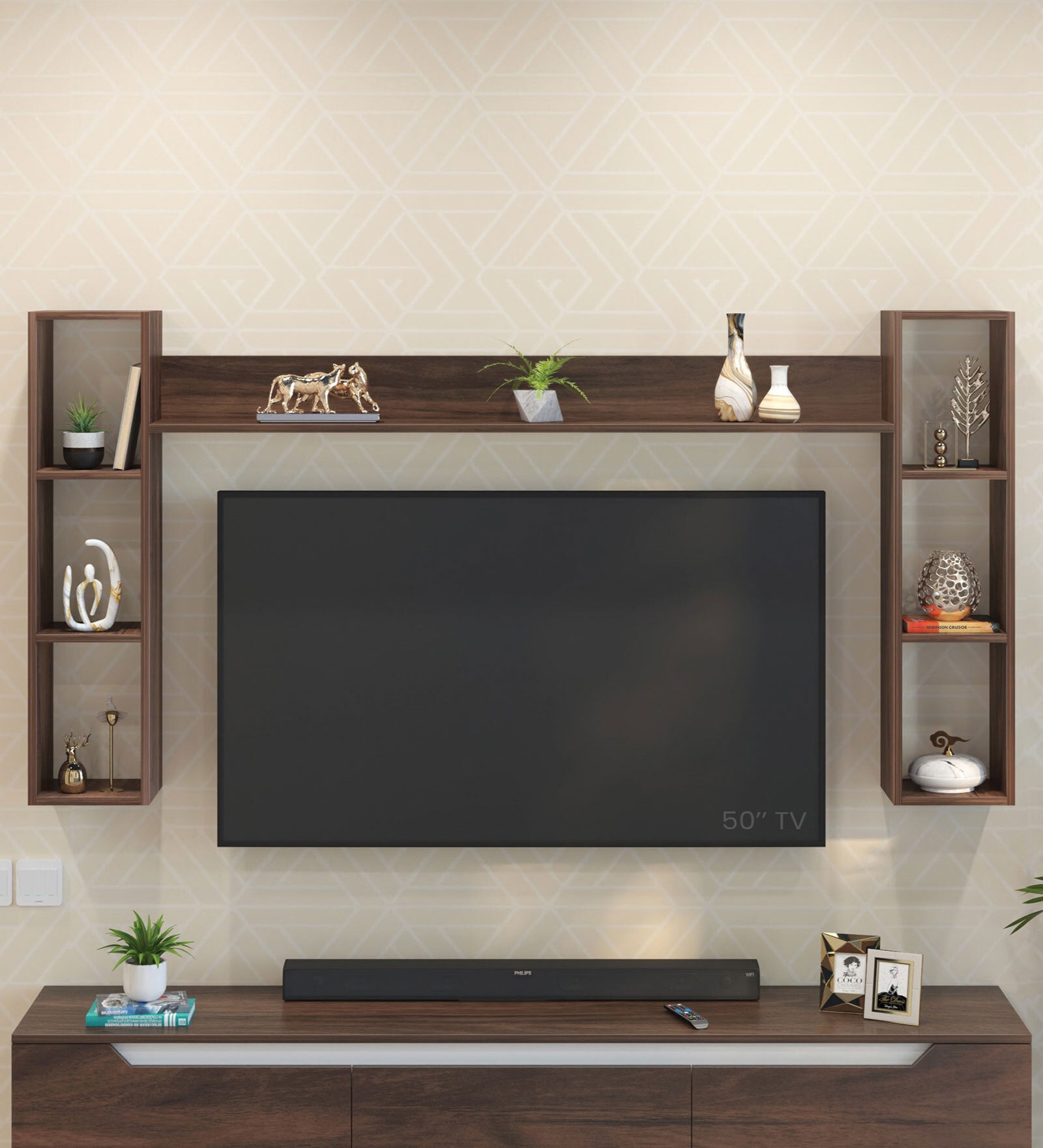 Blesky Miltra Combo TV Unit In Brown Maple Finish