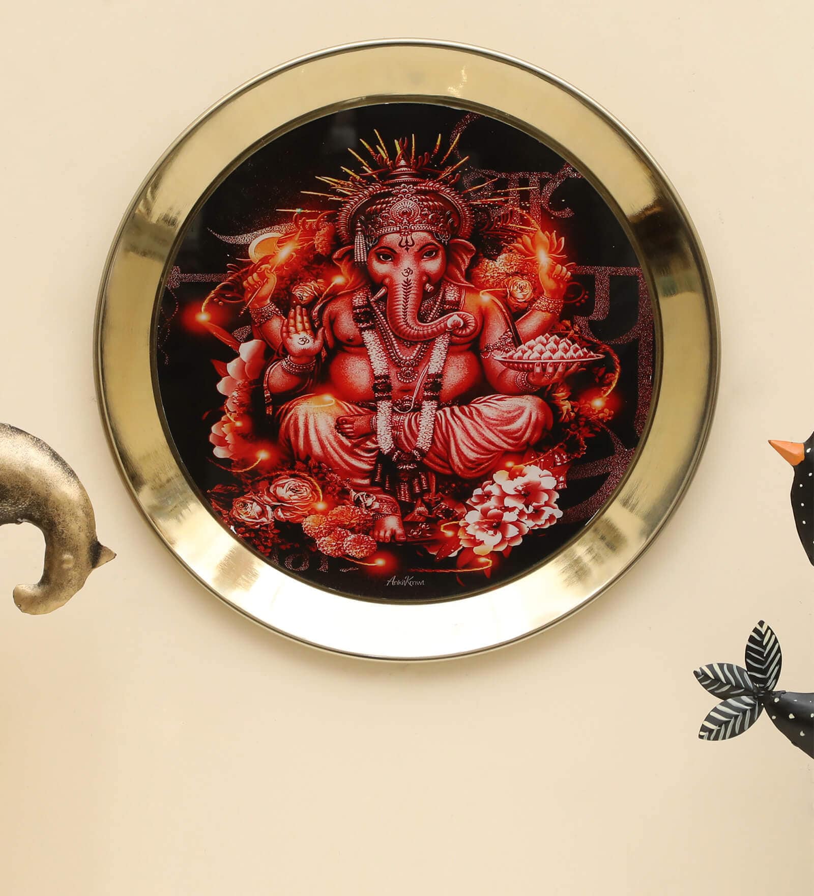 Blessing Ganesha Metal Printed Wall Decor Plate