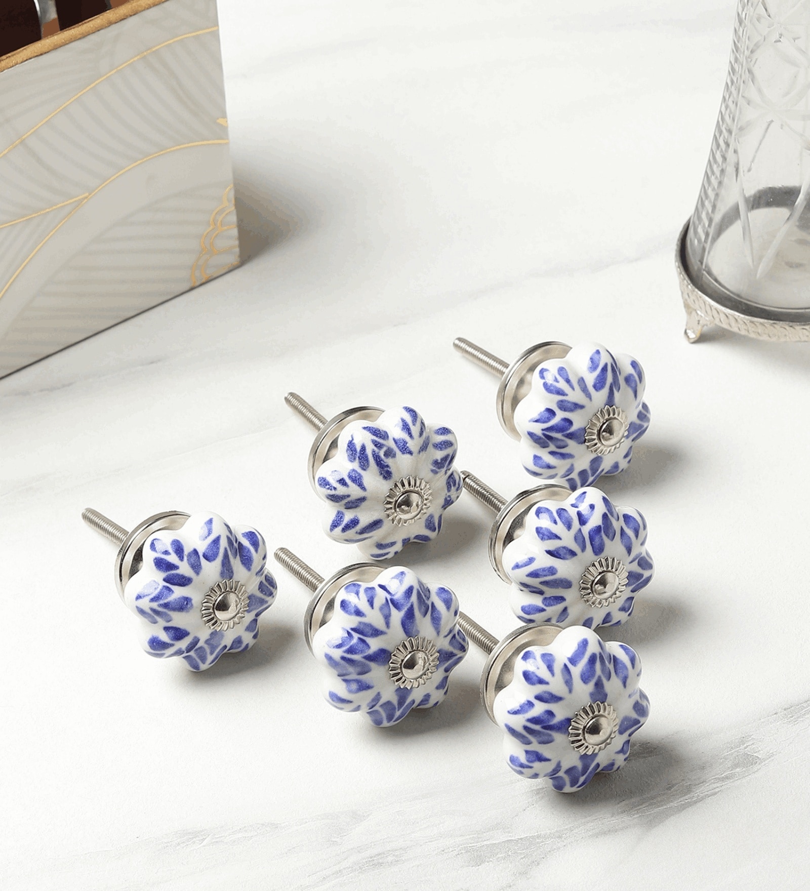 Bleu Flora Knob set of 6