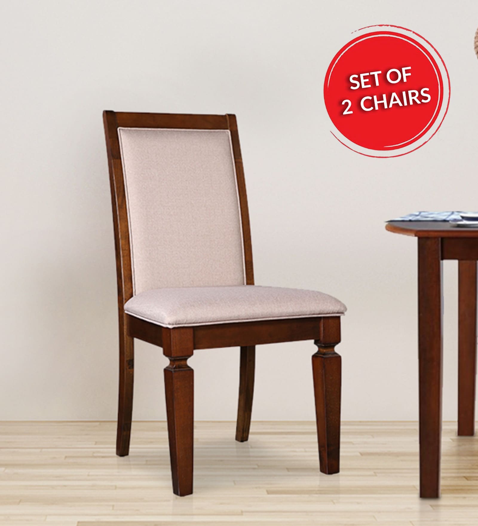Bliss Solid Wood Dining Chair In Beige Colour (Set Of 2)