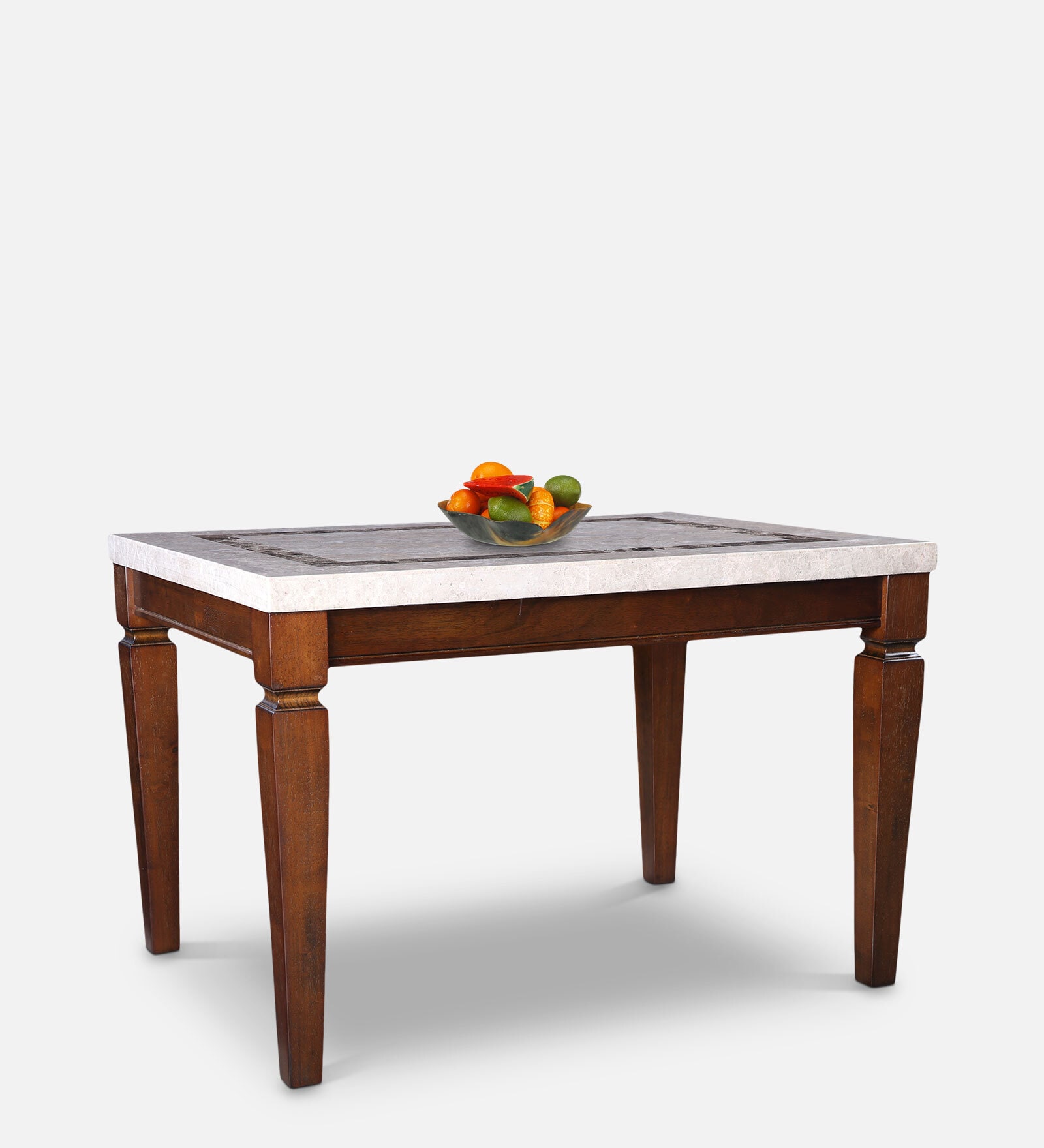 Bliss Marble Top 4 Seater Dining Table with Inlay in Beige Colour