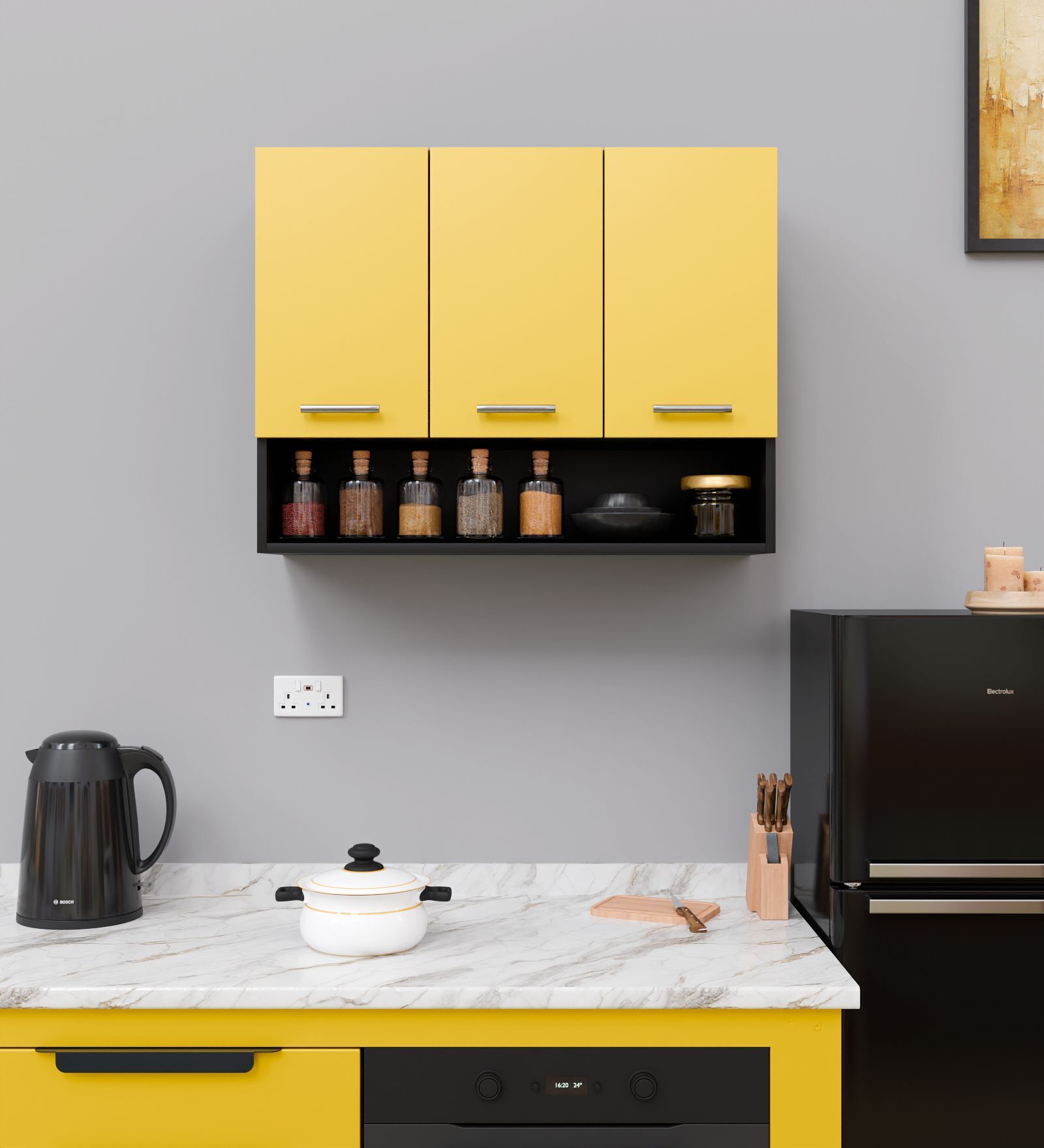 Blitz Engineered wood Wall Mounted Kitchen Cabinet (Black & Yellow)