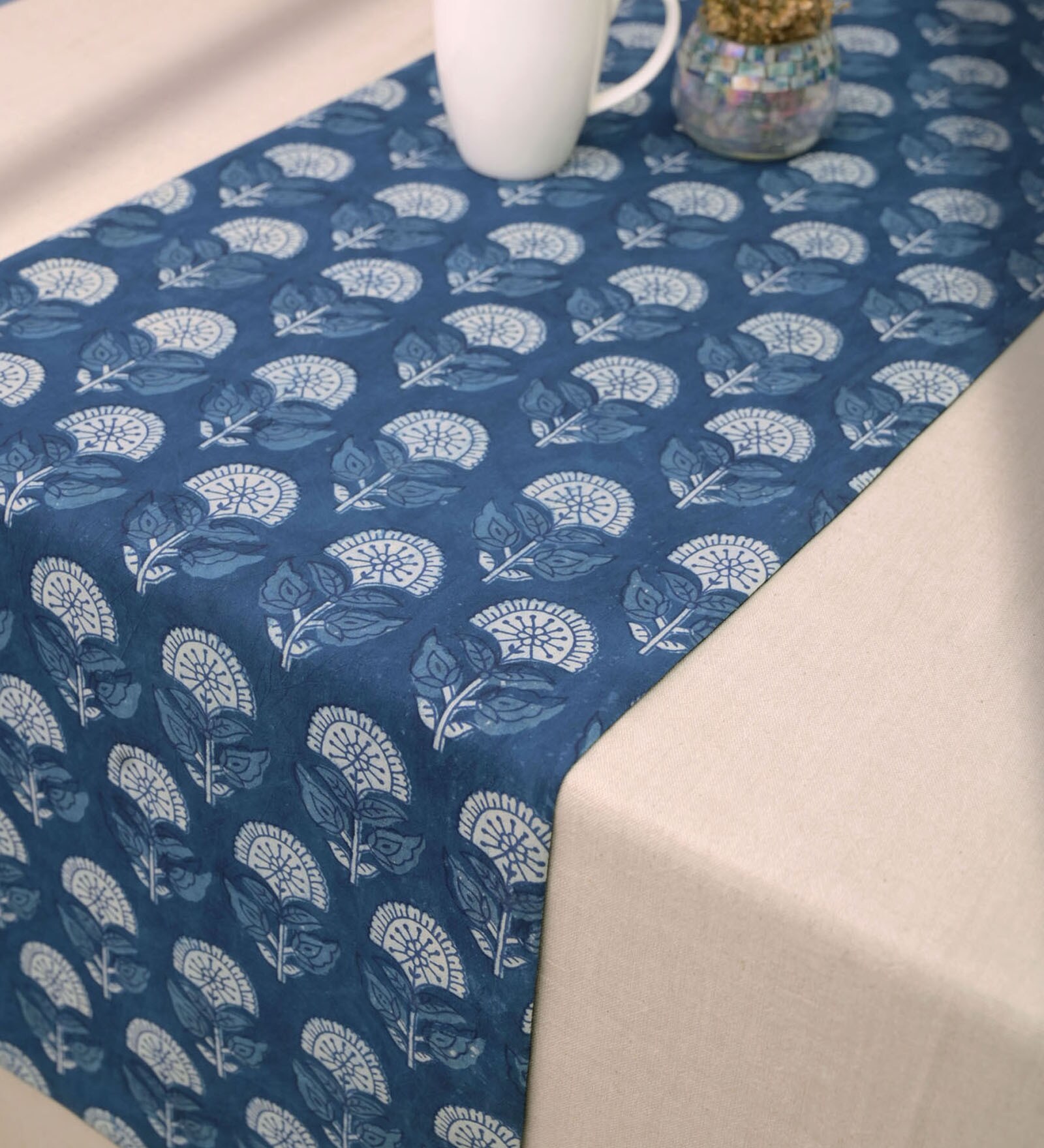 Blomst Blue (78 x 14 ) Cotton  Table Runner