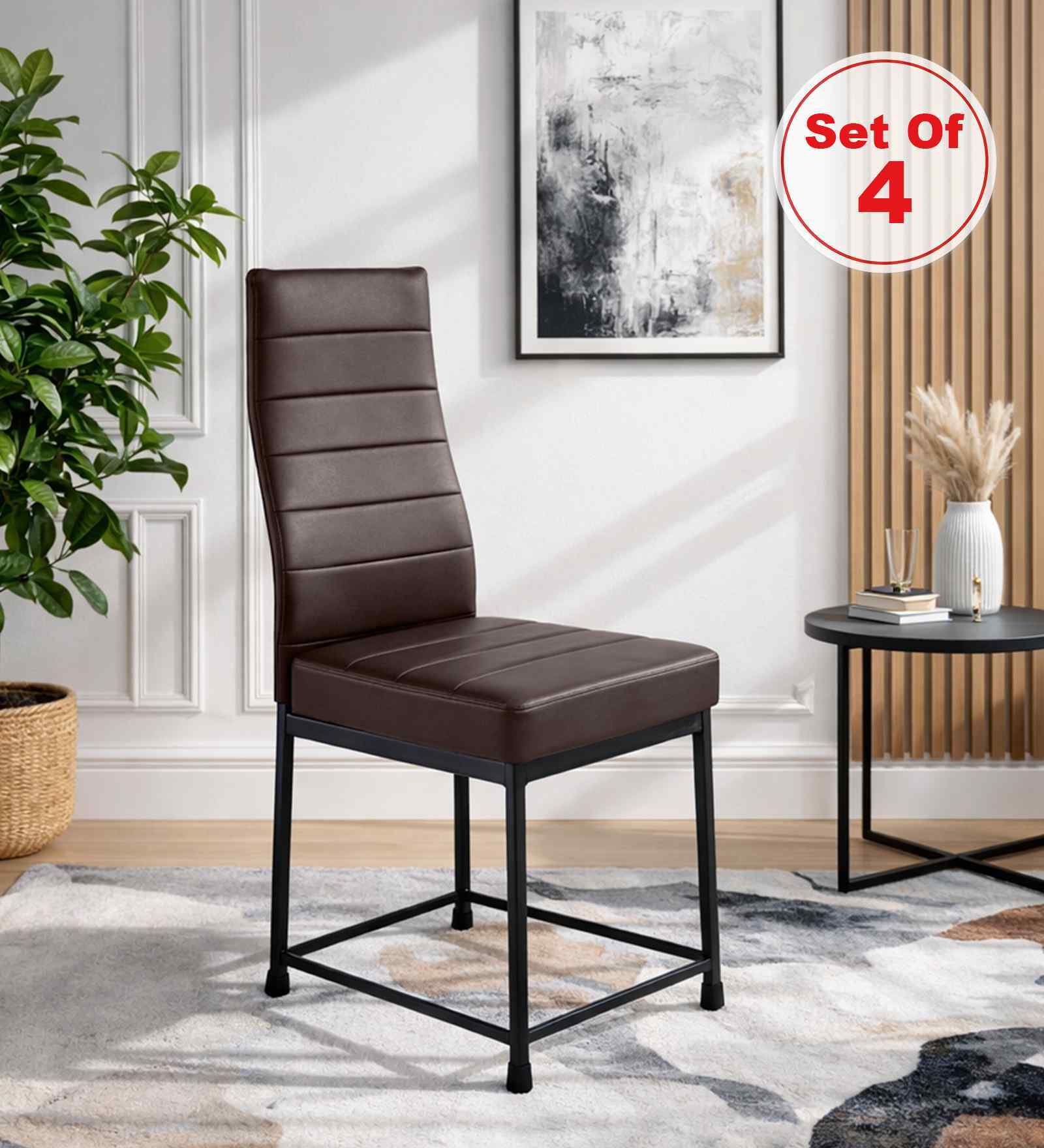 Bloom Leatherette Dining Chair In Brown Colour Set Of 4