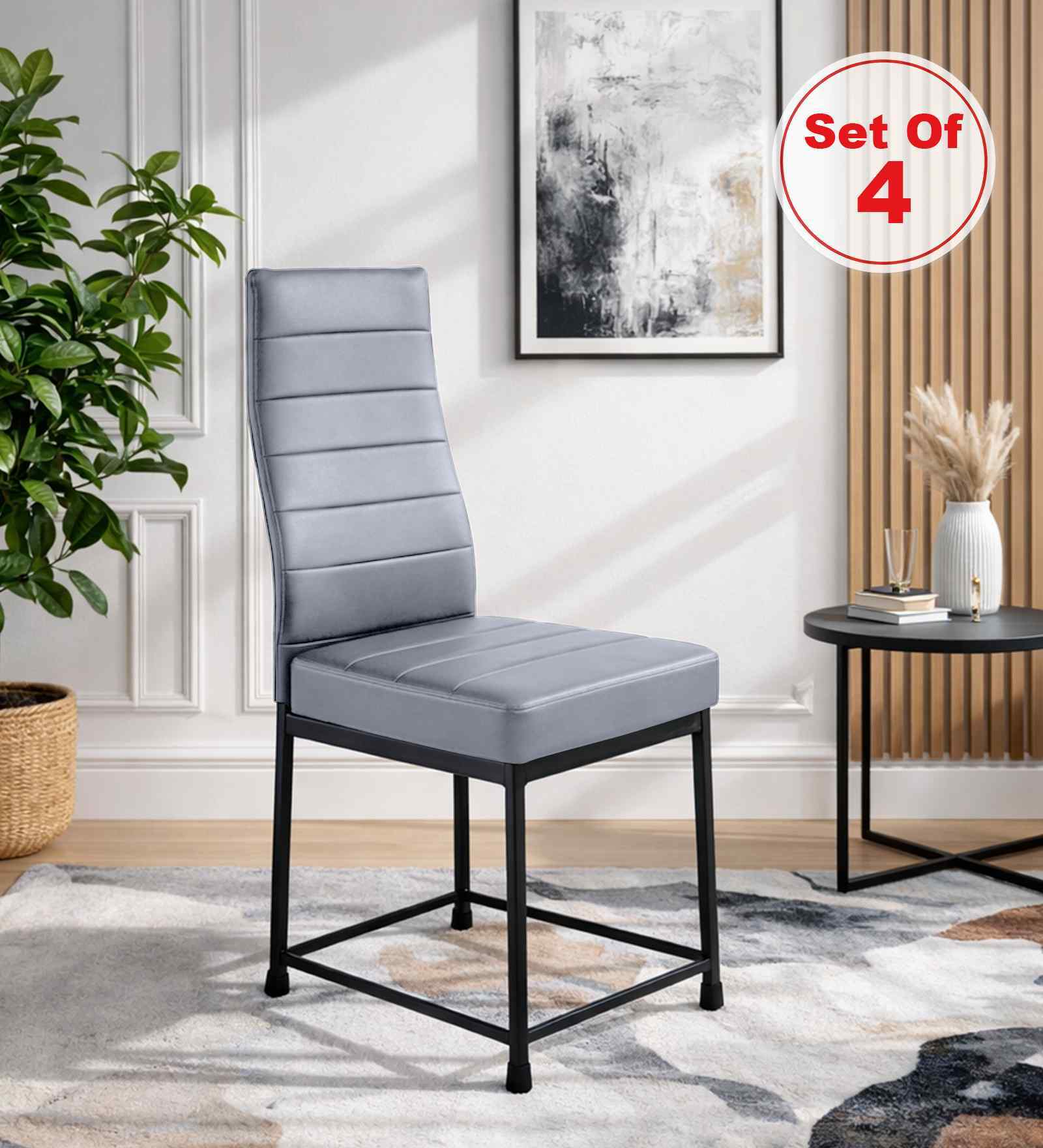 Bloom Leatherette Dining Chair In Grey Colour Set Of 4