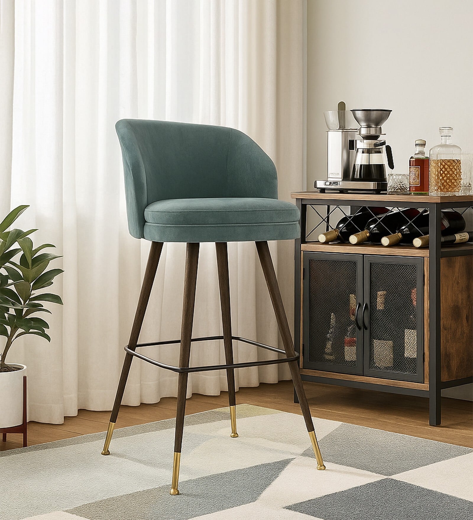 Bloom Suede Bar Chair in Blue Colour