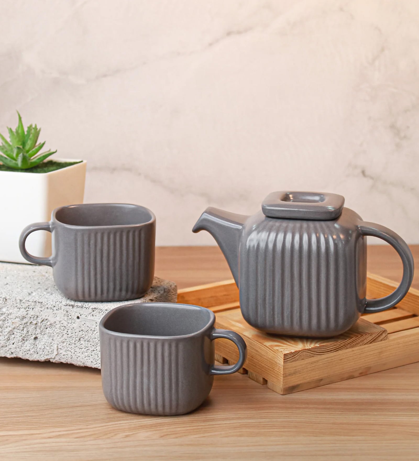 Bloom Tea Trio Set of 3 Pebble grey