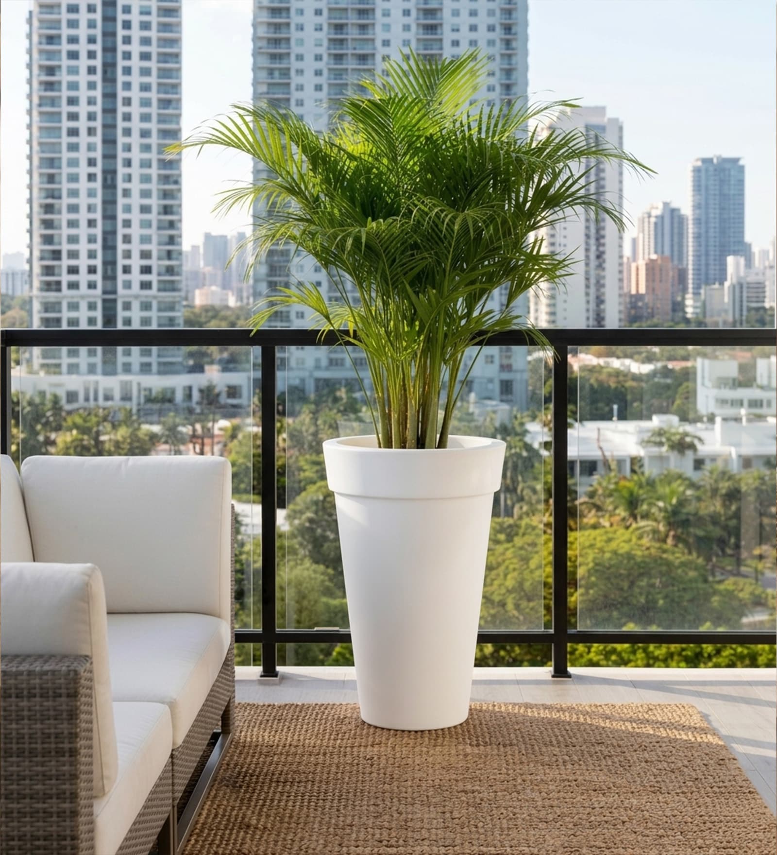 White Bloom Ribbed Plastic Planter