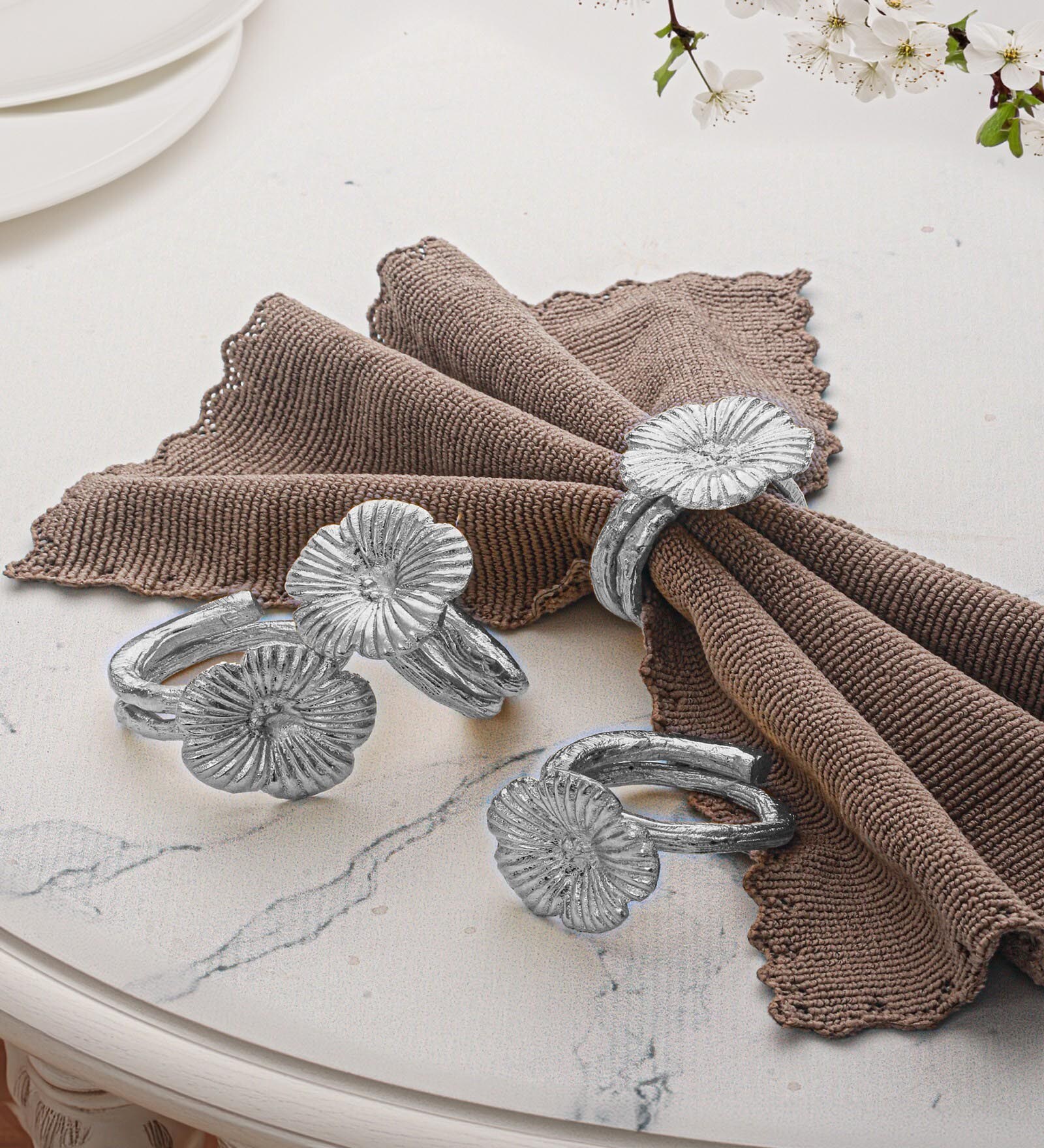Petalgrace Napkin Rings-Silver (Pack Of 4)