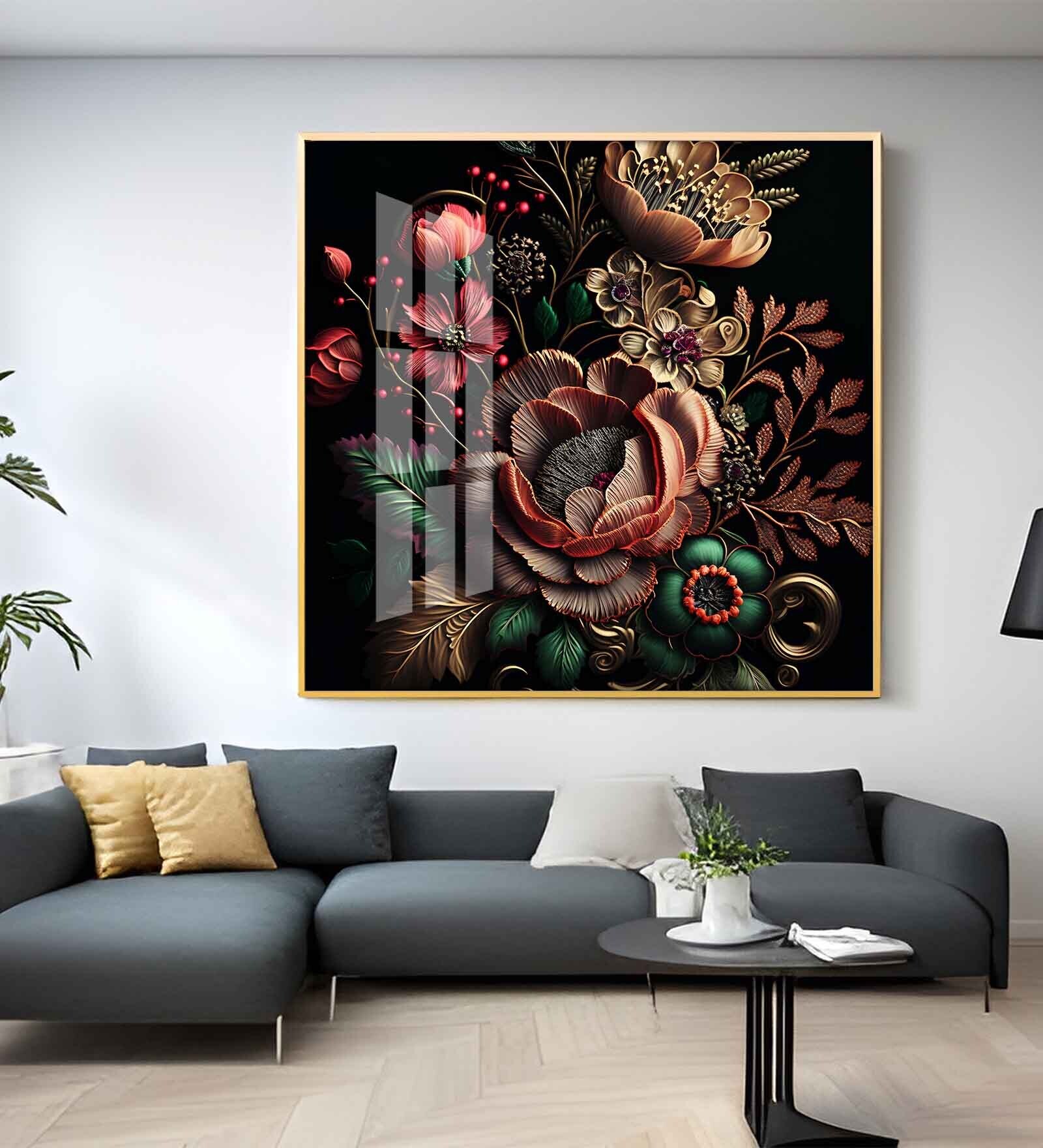 Blooming Elegance Glass Finish Square Wall Art