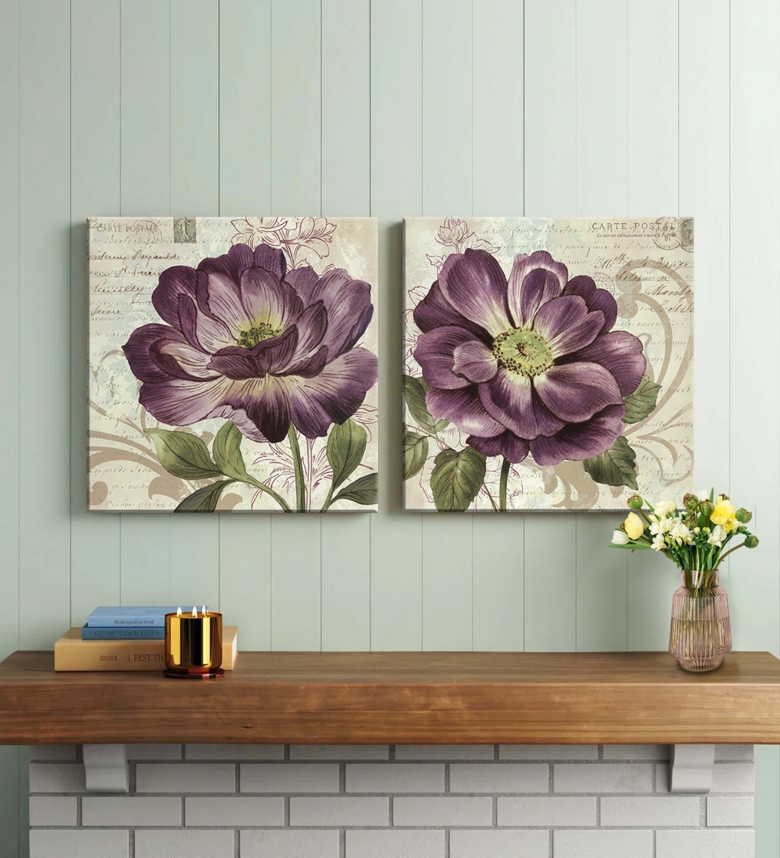Blooming Flower Multicolour Synthetic Wood Framed Canvas Art Print