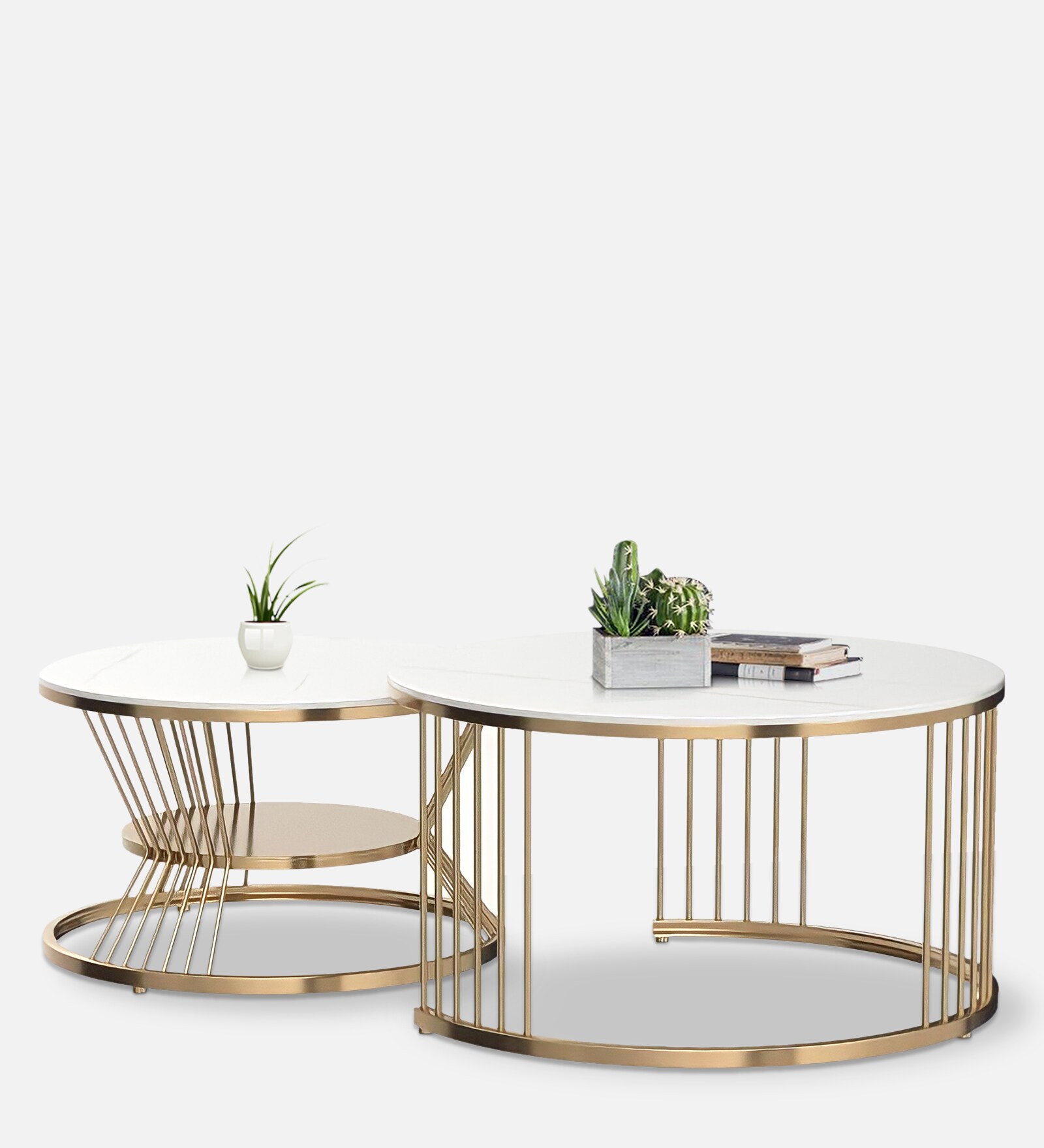 Blossom Metal Nest of Tables in White Finish (Set Of 2)