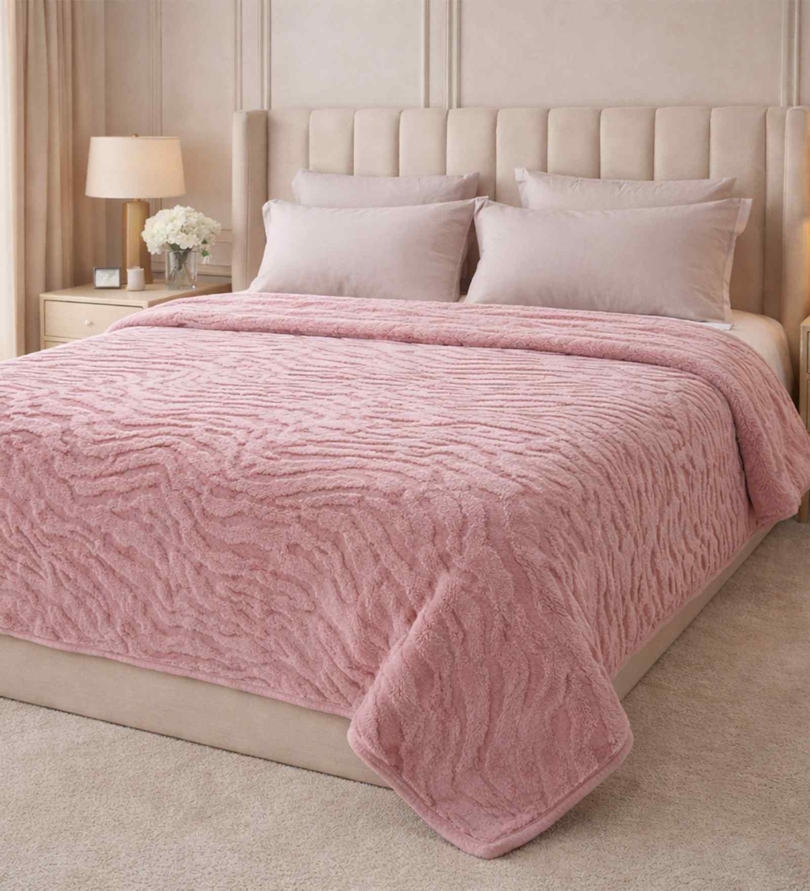 Blossom Pink Solid Microfiber Ultra Soft 300GSM Double Bed Quilt
