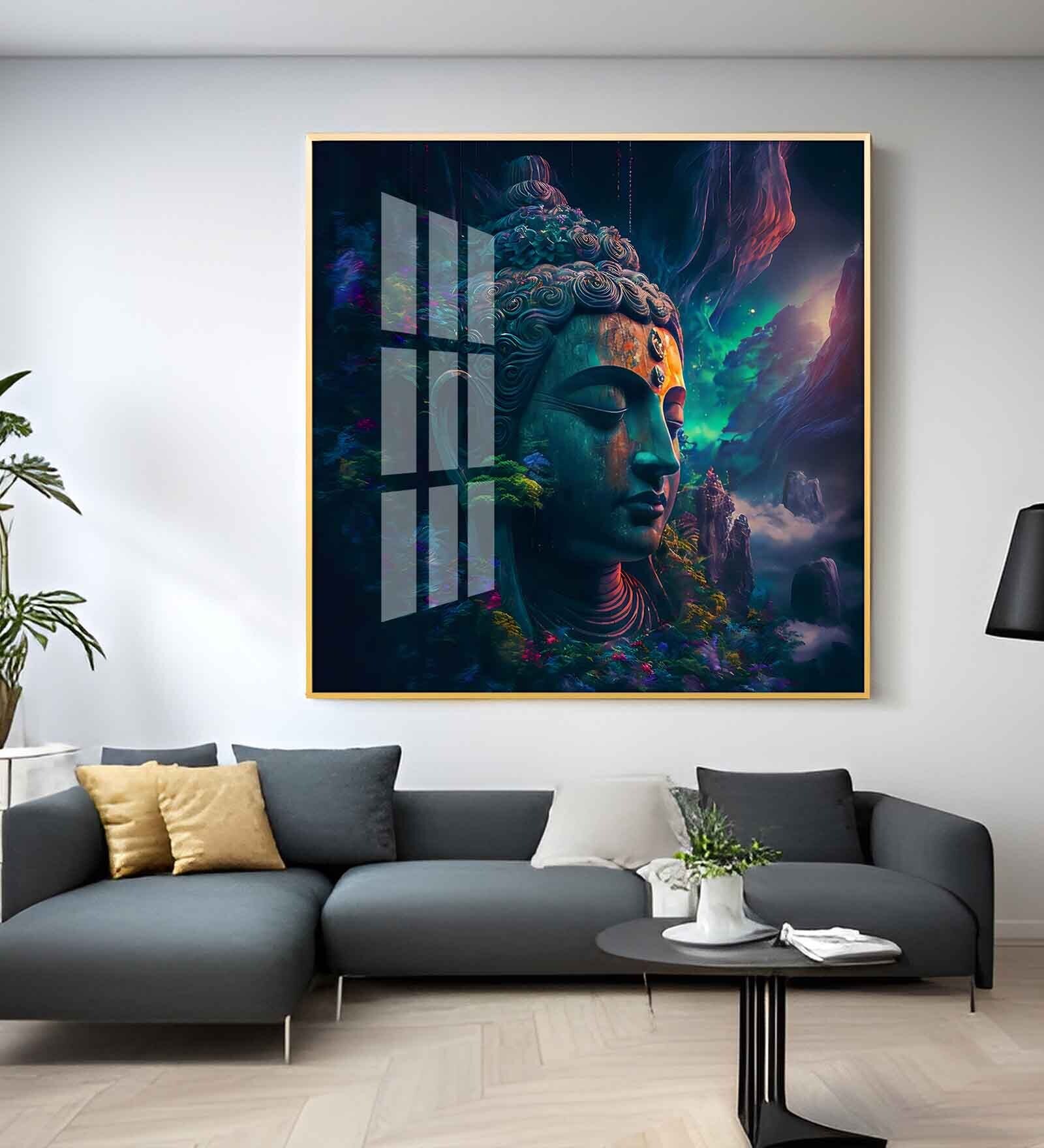 Blossom Portrait Of Buddha Glass Finish Square Wall Art
