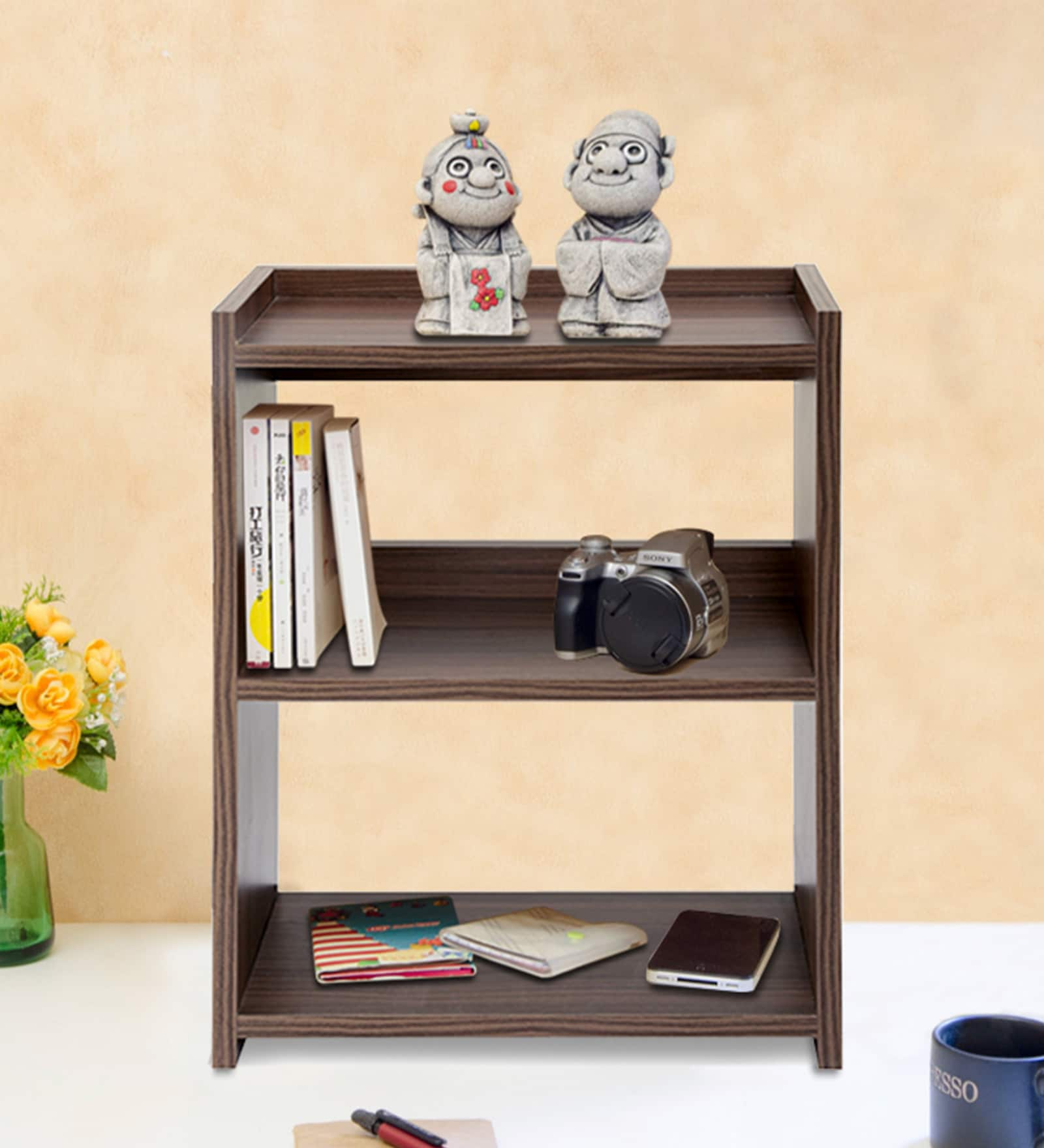 Buy Blossom Small Book Rack in Acacia Dark Matt Finish by Delite Kom ...