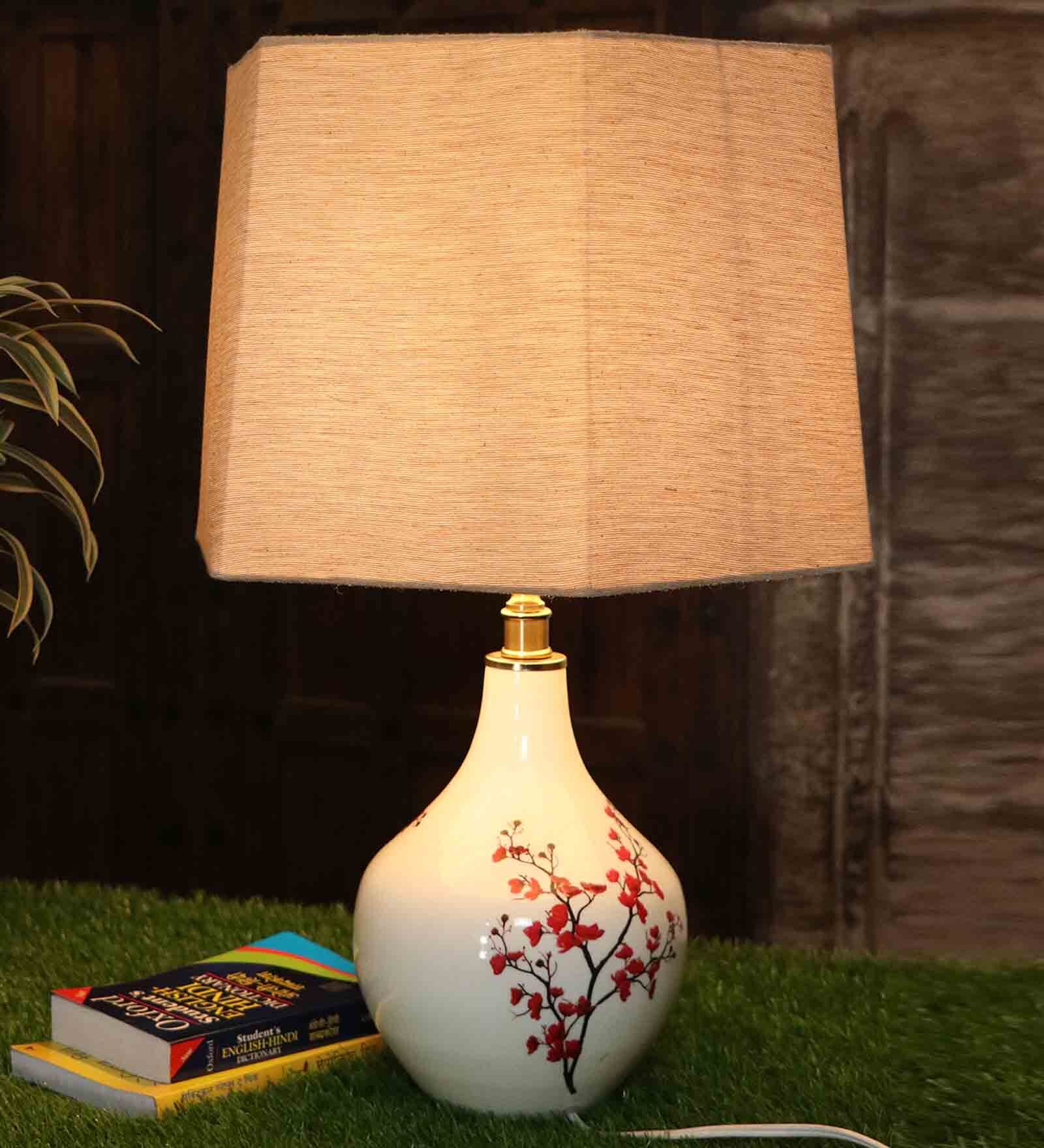 Blossom Table Lamp with Frustum shaped Beige colour Lampshade