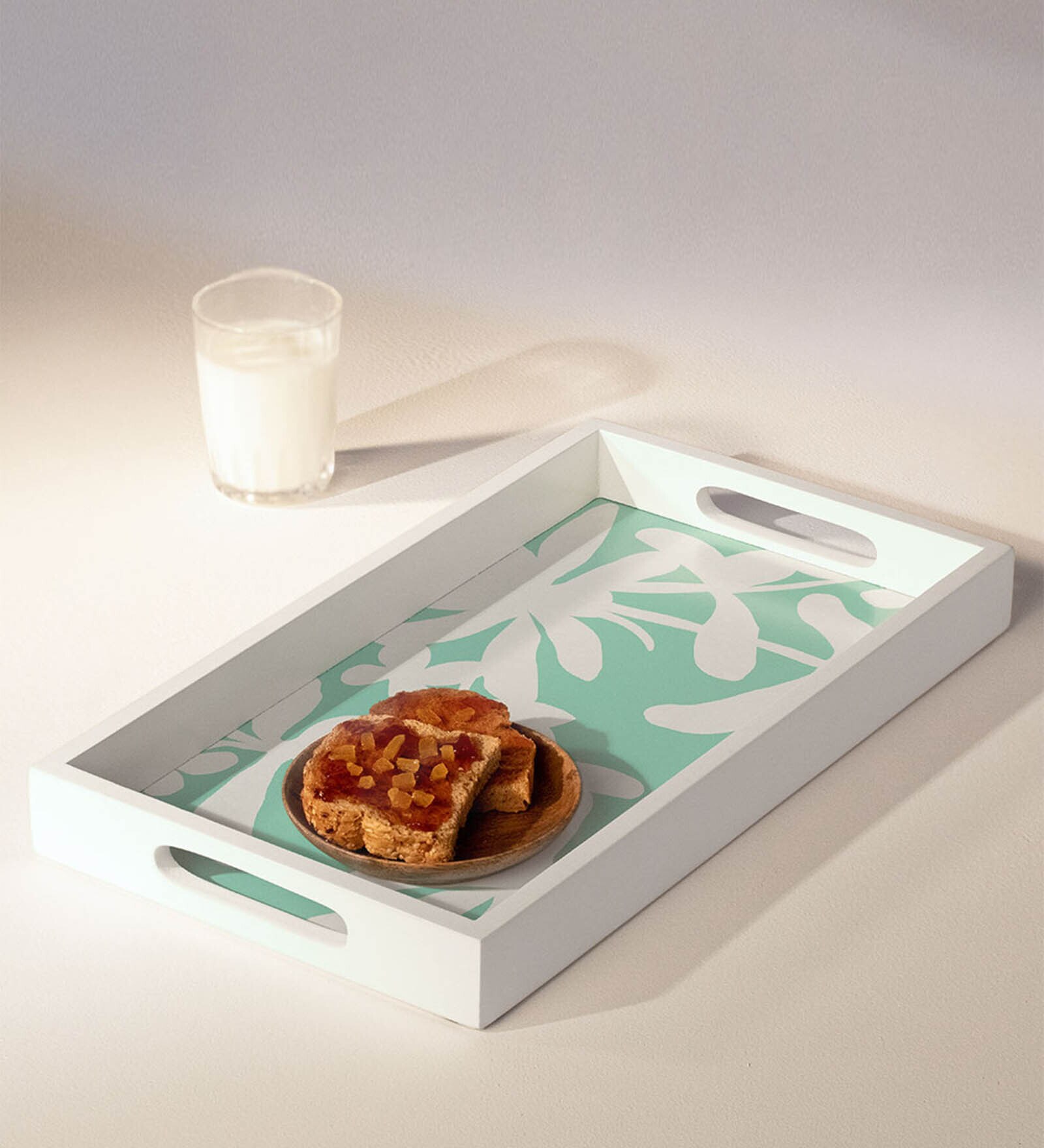 Blossom White & Green Wood Serving Tray