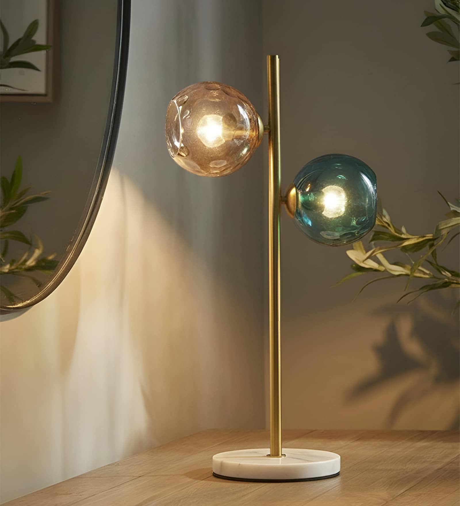 Blue & gold Glass Aurora Duo Globe Lamp