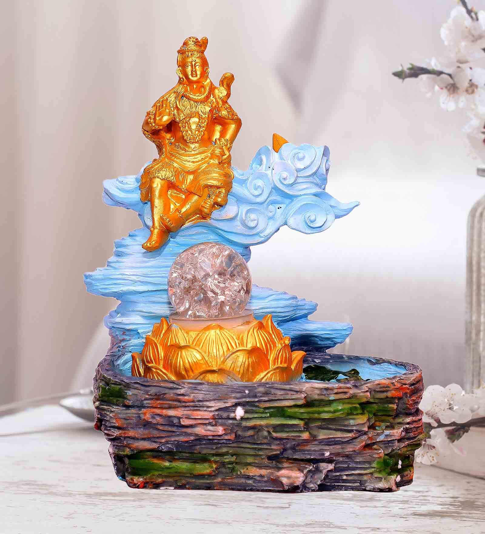 Blue & Gold Resin Lord Shiva Indoor Water Fountain