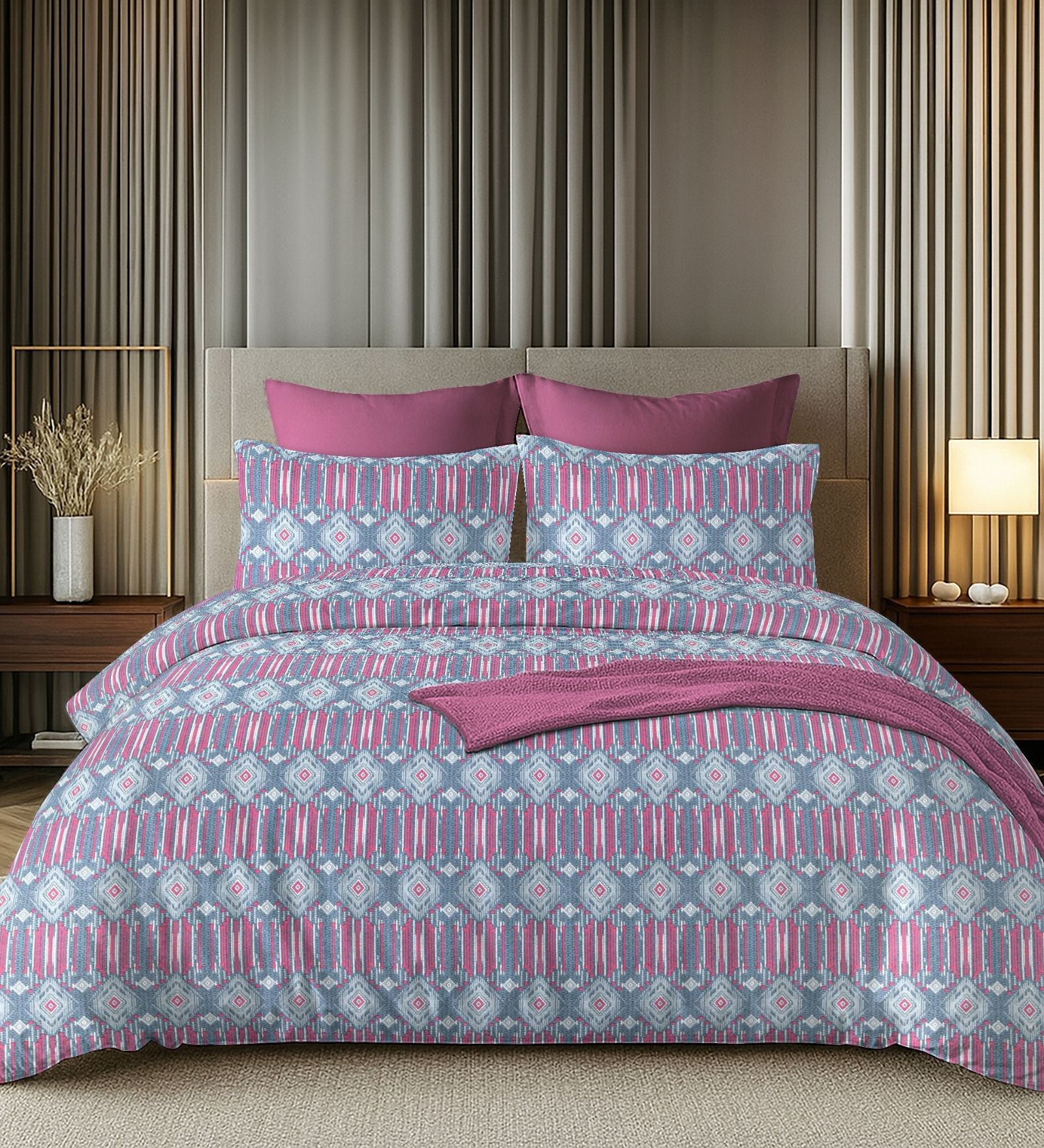 Blue & Purple 144TC Cotton Flat Super King Bedsheet with 2 Pillow Covers