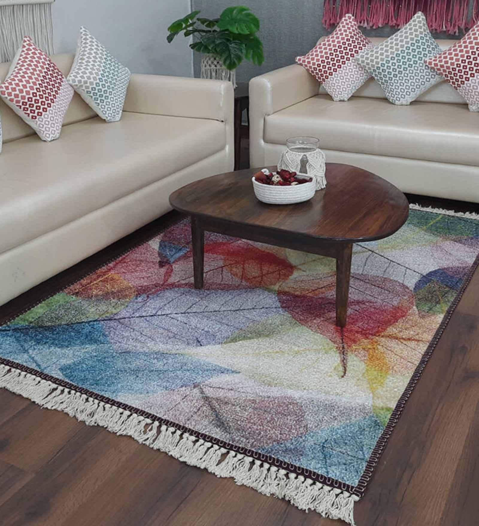 Blue Abstract Faux Silk 4 ft x 6 ft Hand Woven Carpet