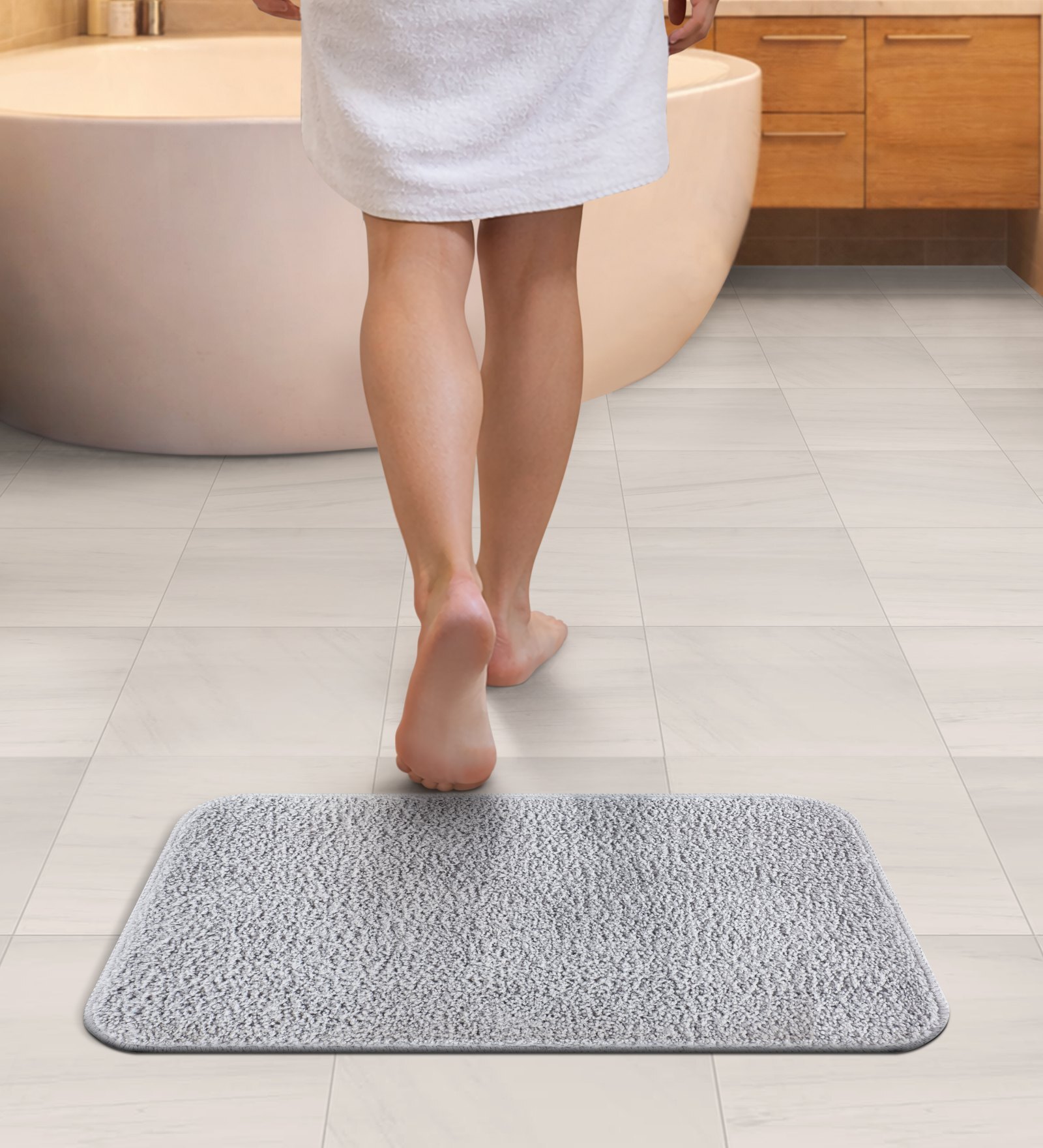 Blue & Silver Absorbent and Quick-Dry Polyester Bath Mats 38x58 cm