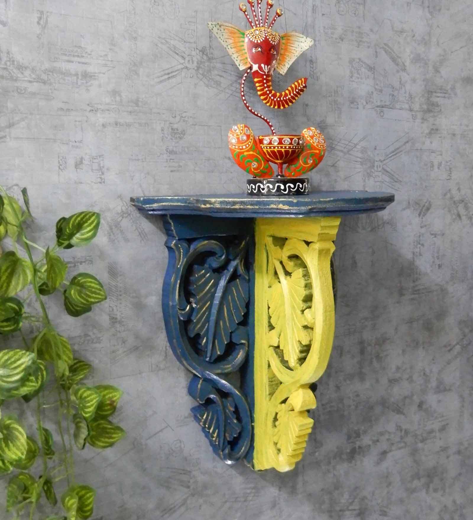 Blue & Yellow Antique Looks Pooja Shelf