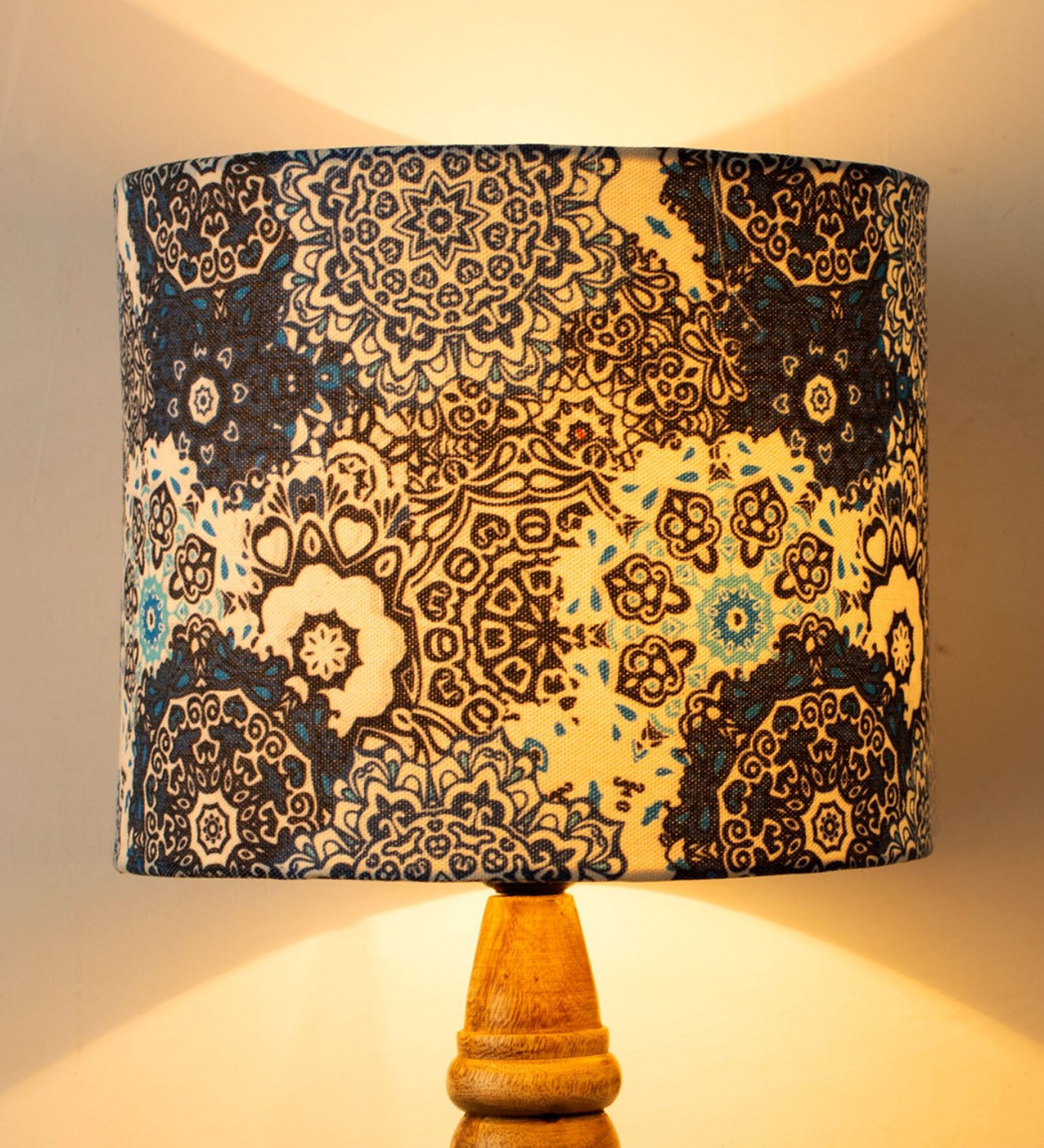 Blue  Beige Batik Printed Fabric Contemporary Table Lamp Shade