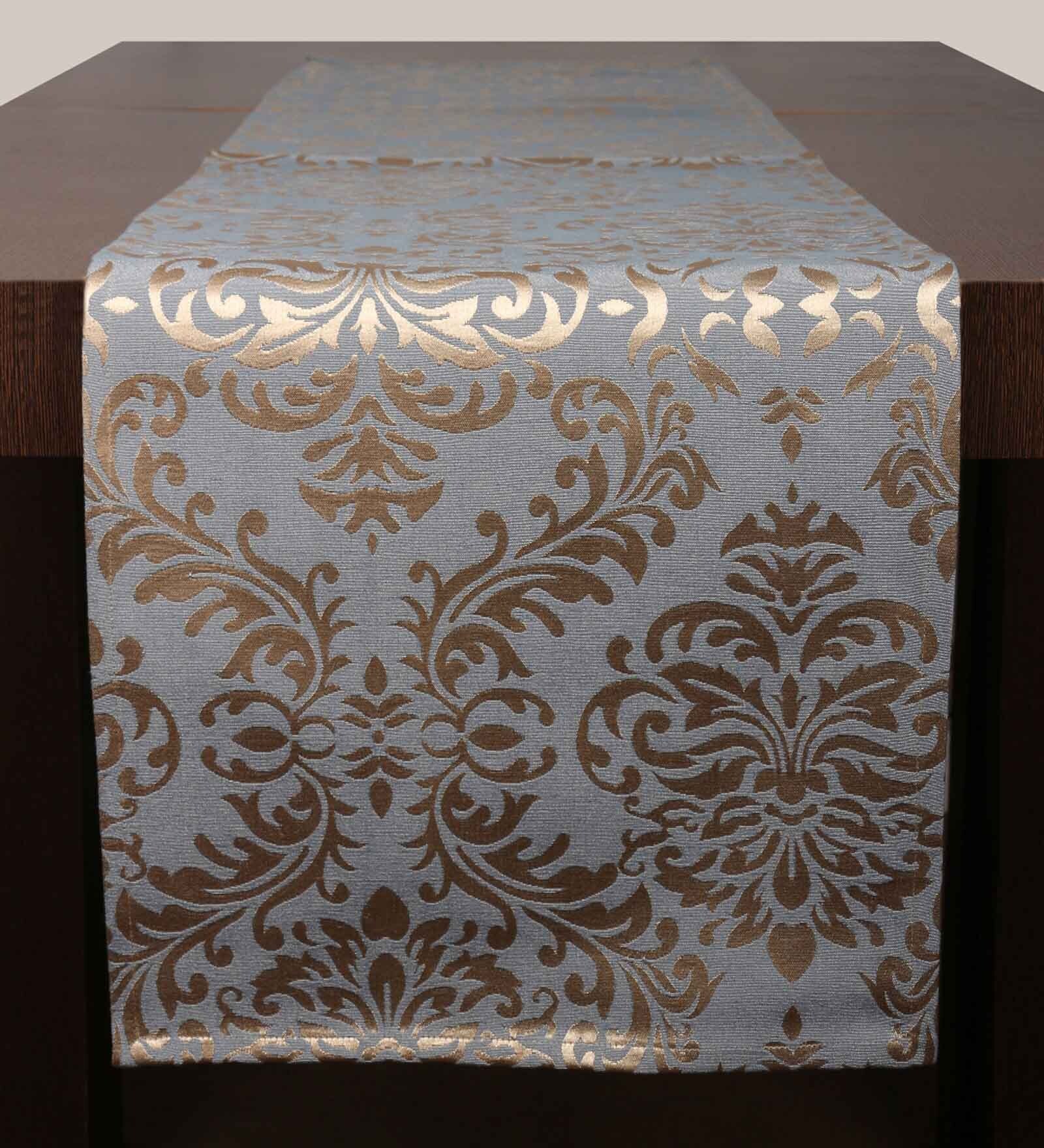 Blue  Damasc Cotton Jacquard (84 x 13) Table Runner