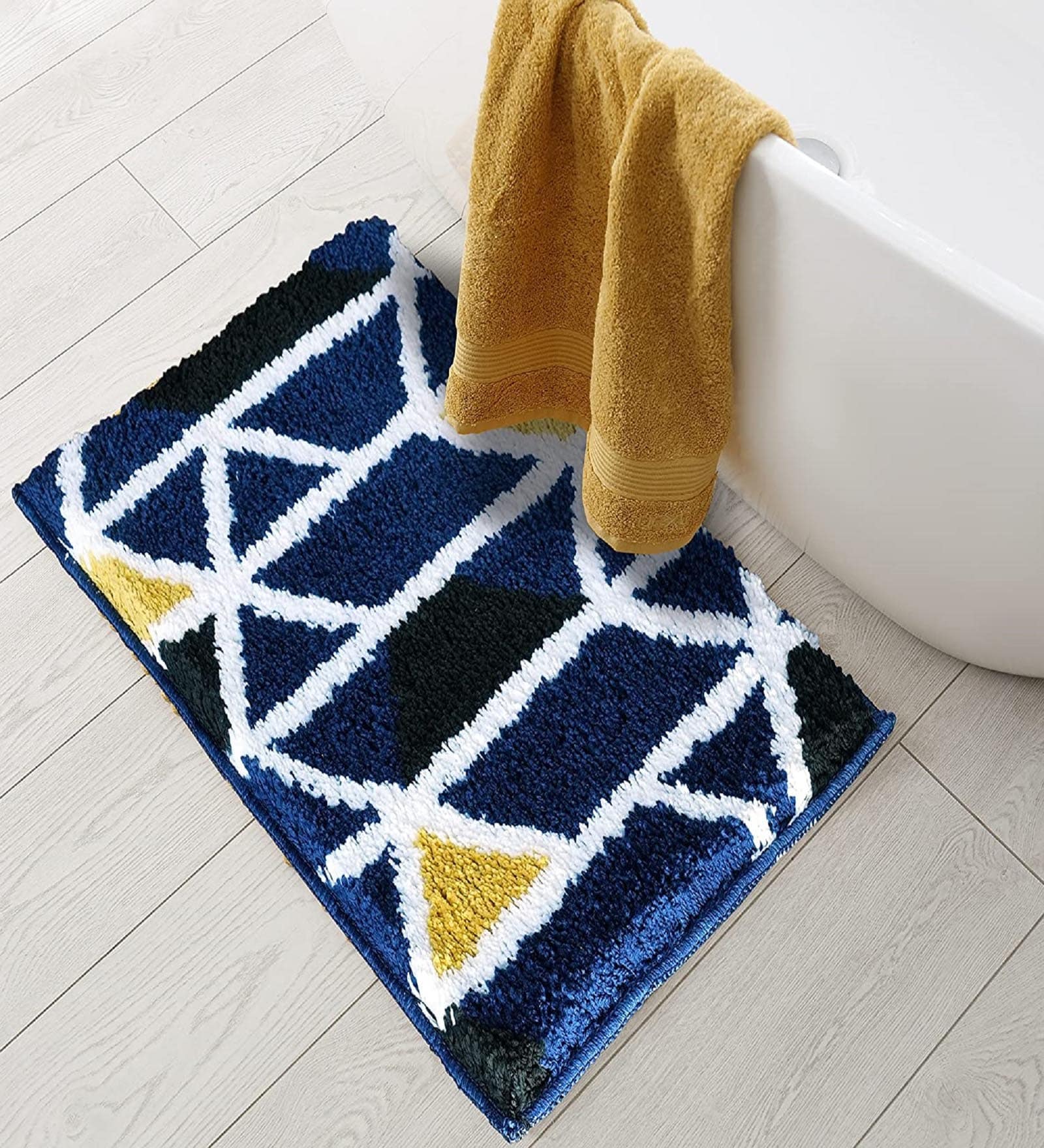 Blue Geometric Microfibre 24x16 Inches Super Soft Bath Mat