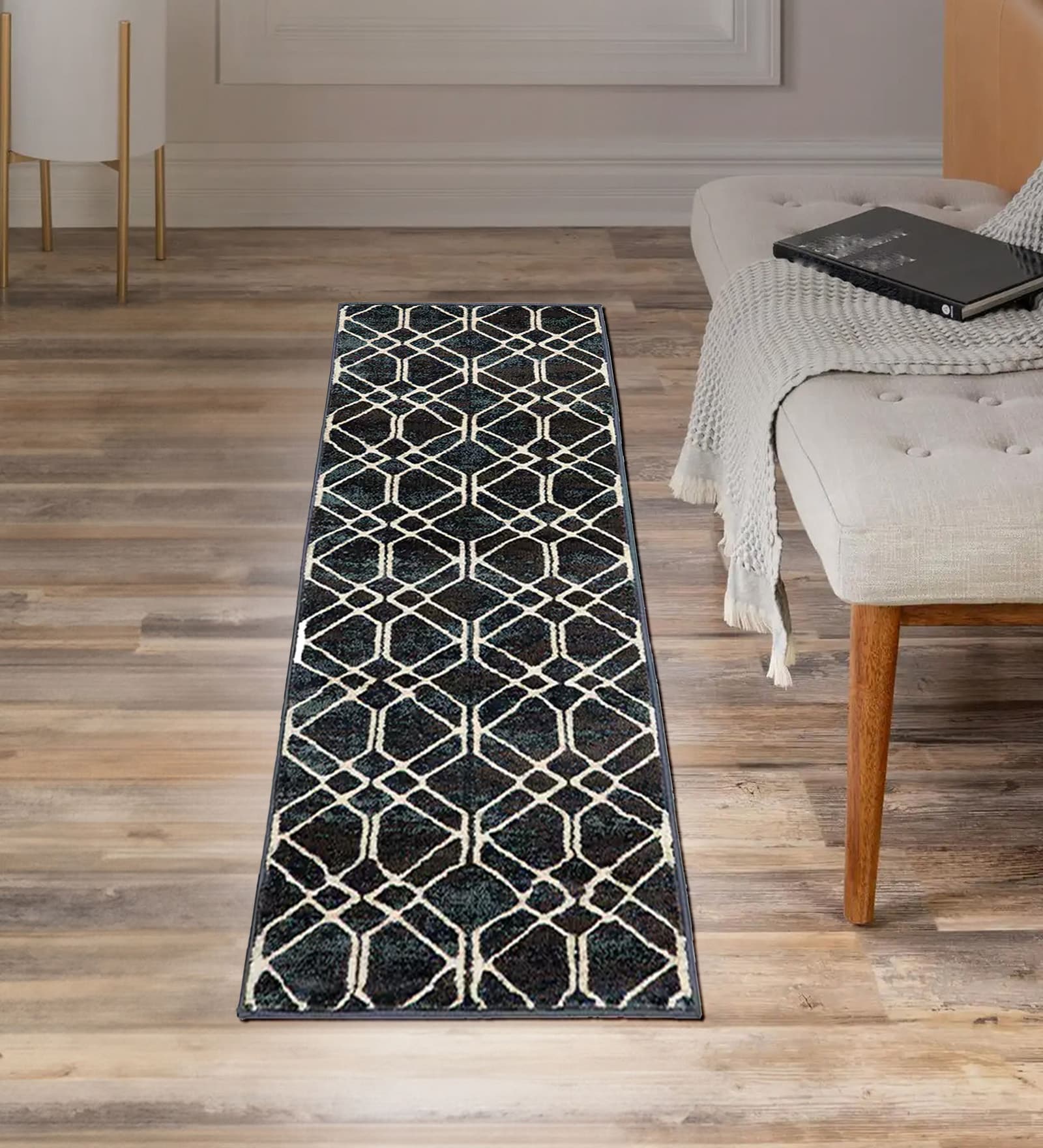 Blue  Geometric Polypropylene 2 x 5 Feet Machine Made Runner