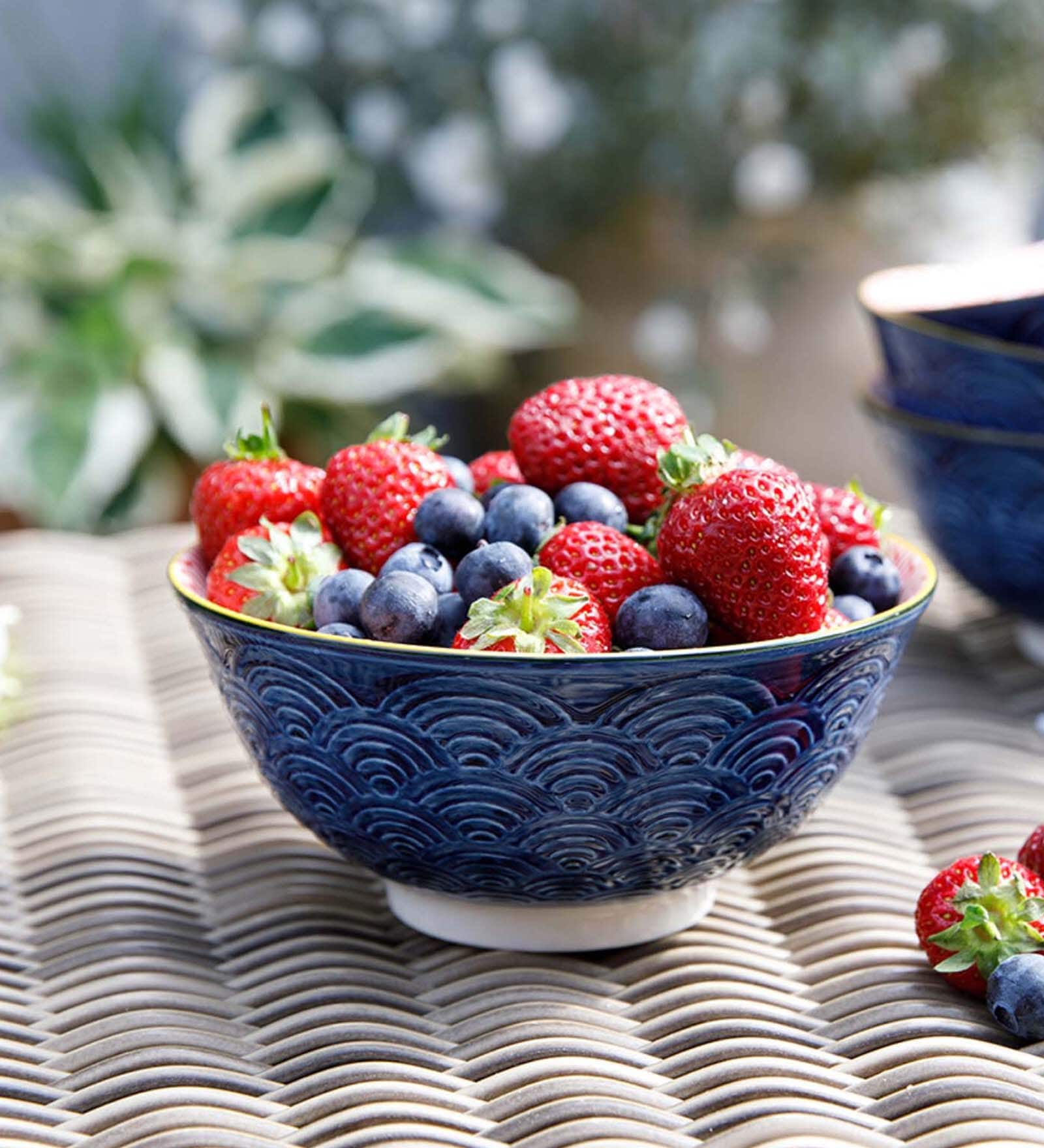 Arched Patterned 300ml Blue Stoneware Dinner Bowl