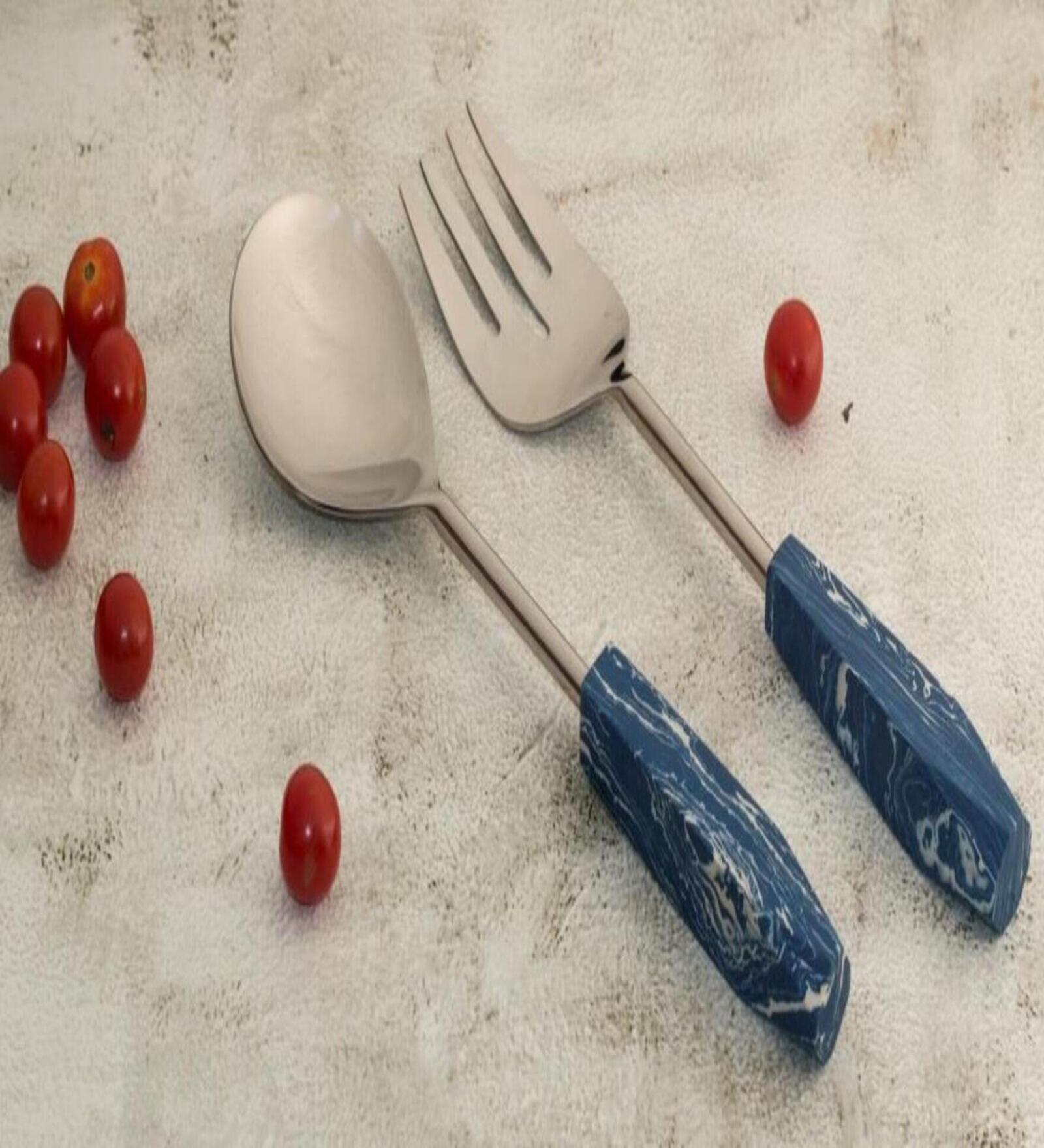 Blue  stainless steel (Set of 2) Serving Cutlery