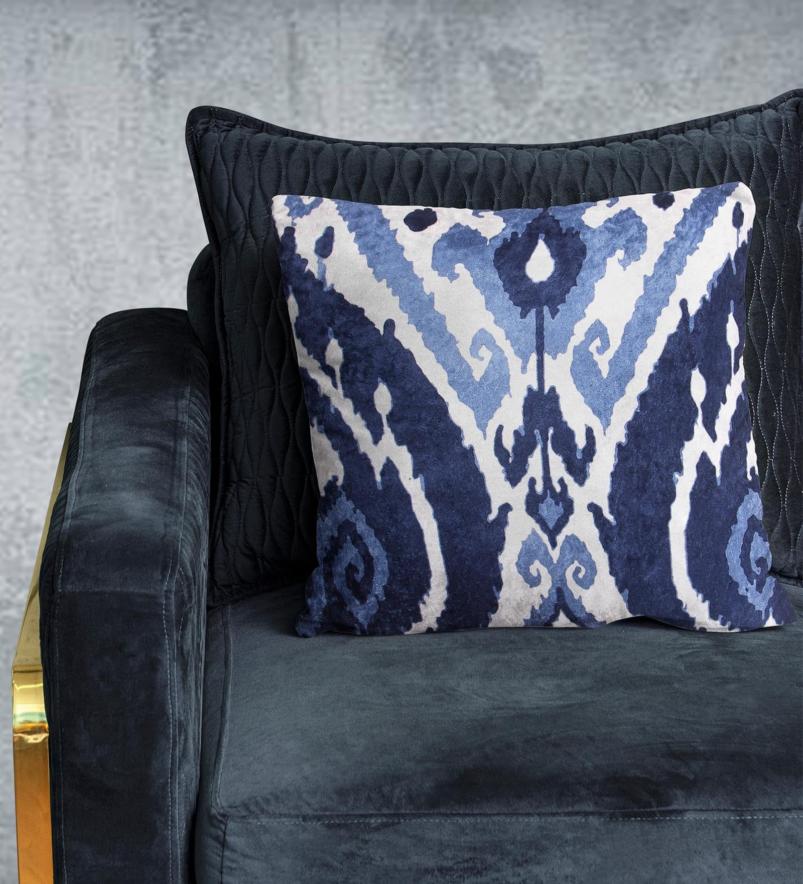 Buy Blue & White Traditional Velvet 16x16 Inch Cushion Cover by