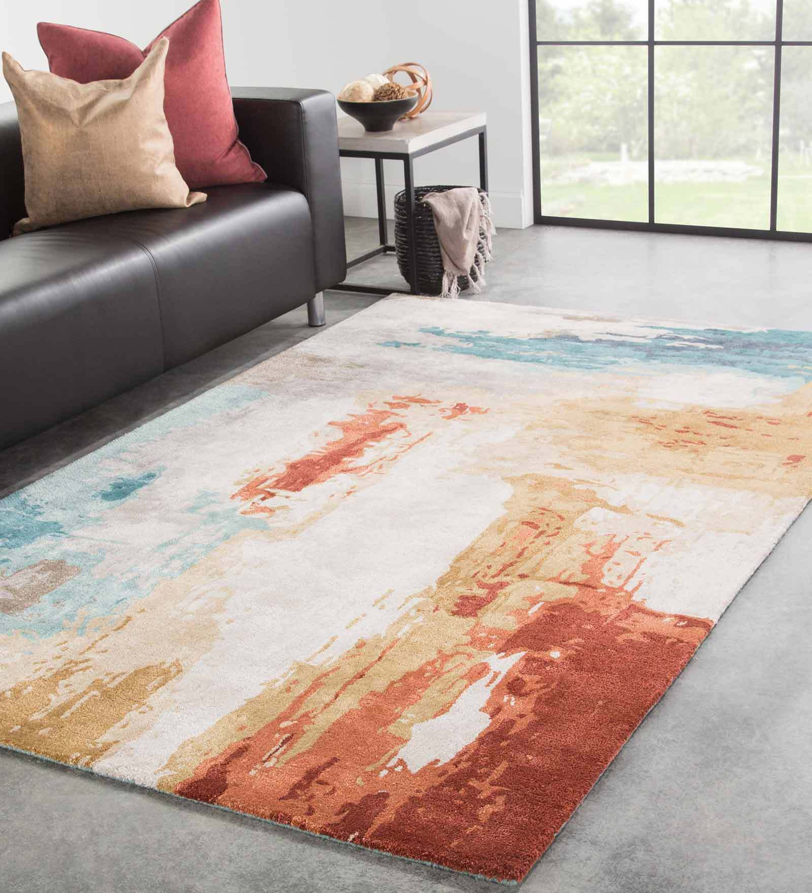 Multicolor Wool And Viscose Abstract 5 x 8 Feet Hand Tufted Carpet