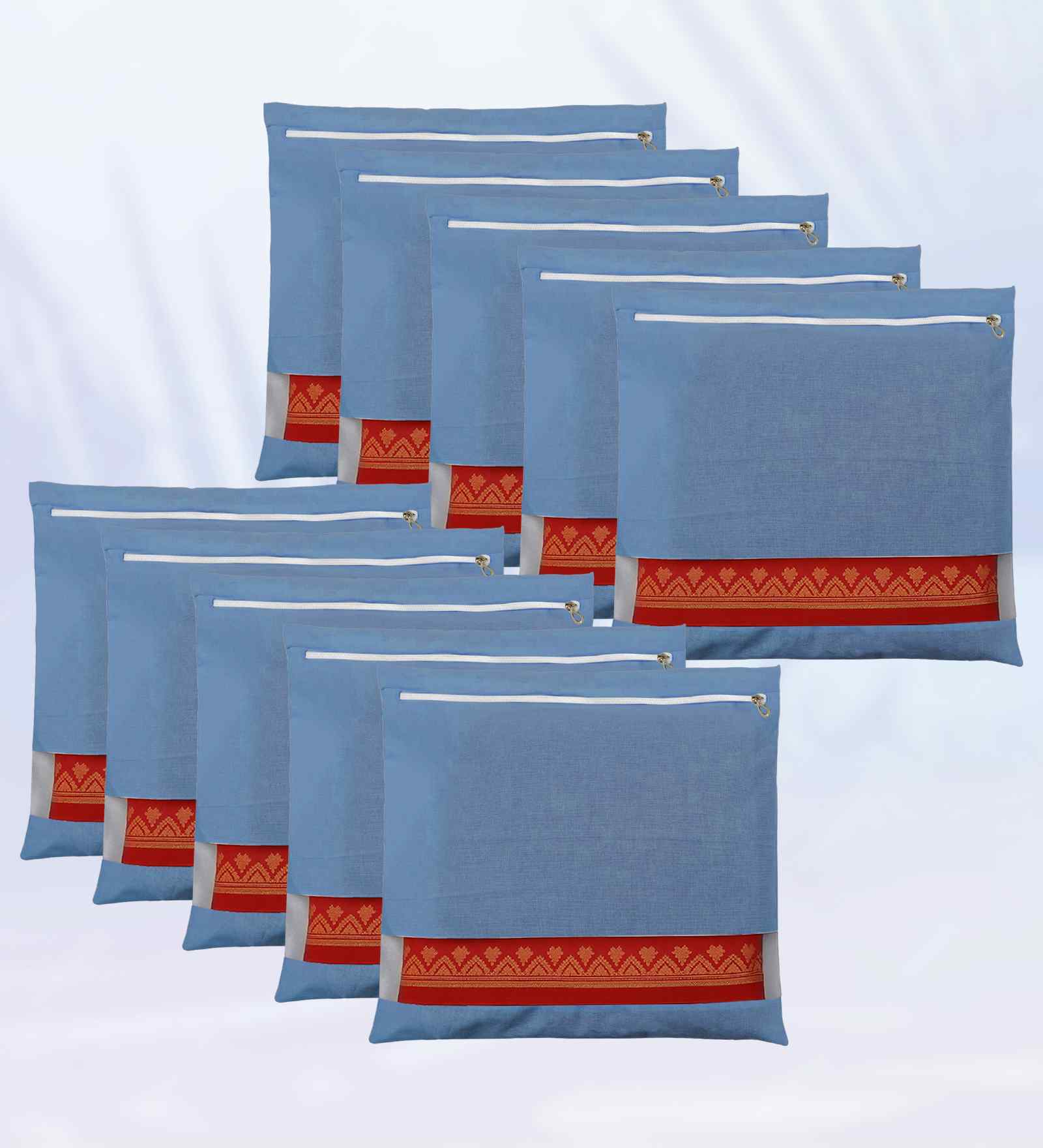 Blue 10 Pcs Cotton Saree Clothes Bags With Zip Closure