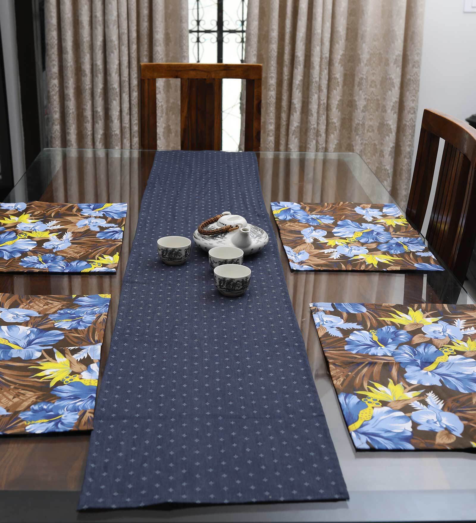 Blue 100 % Cotton 11X15 Inches Placemats (Set of 4)