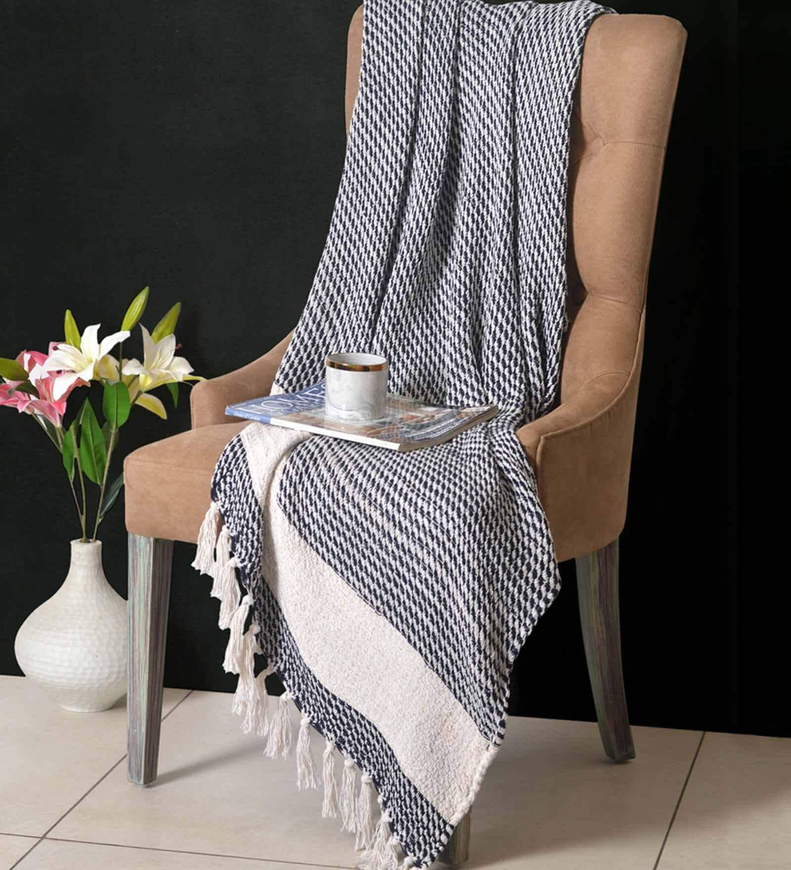 Blue Striped Cotton 50x60 Inches Sofa Throw