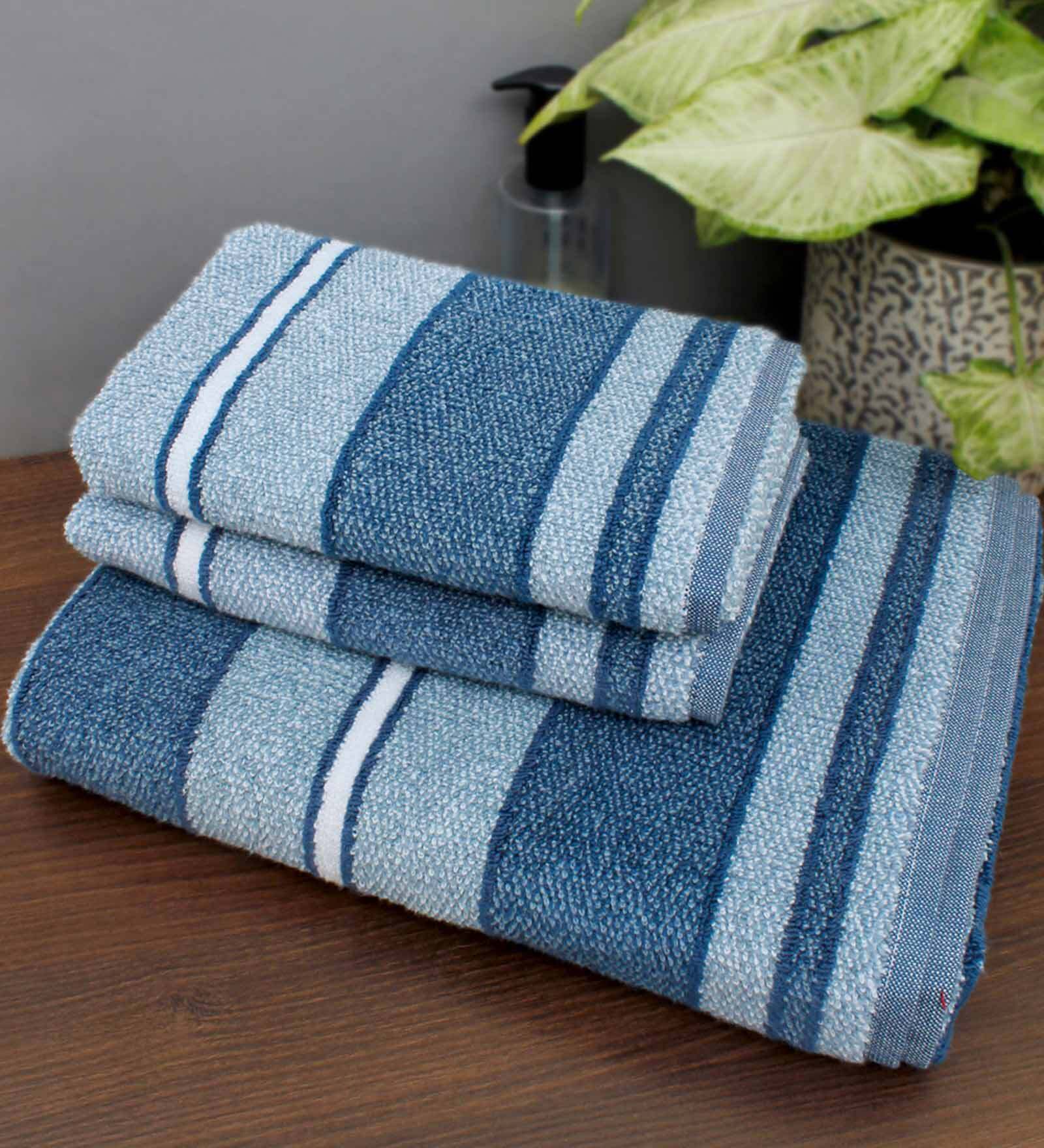 Buy Blue Patterned 500 GSM Cotton Towel Sets (Set of 3) by AVI Living at 50 OFF by AVI Living