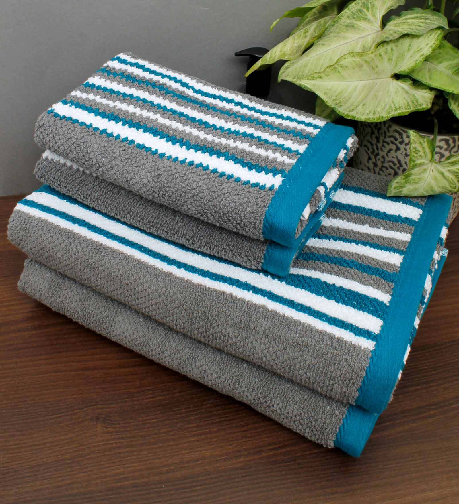 Buy Blue 100 Cotton Solid 550 GSM Towel Set (Set of 4) by AVI Living at 49 OFF by AVI Living